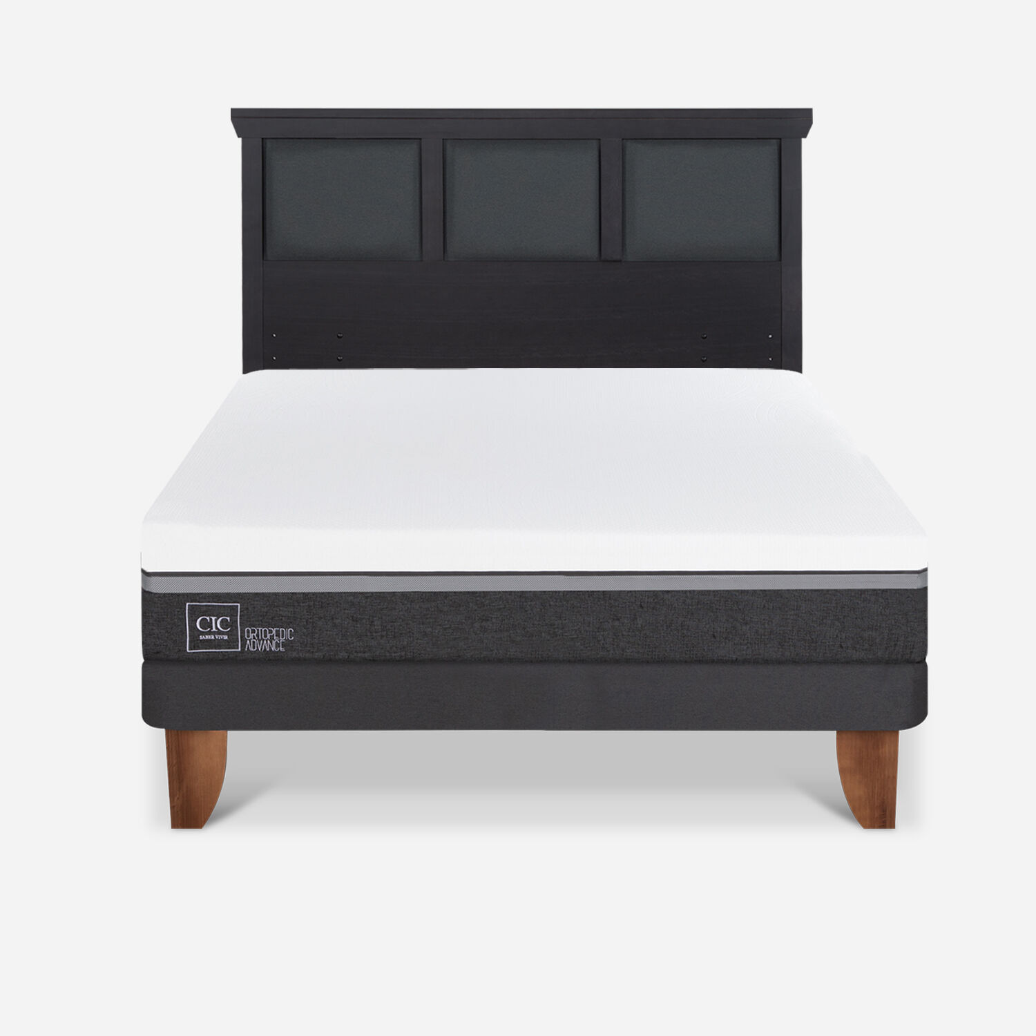 Cama Europea 2 Plazas Ortopedic Advance Base Normal + Respaldo Torino Negro