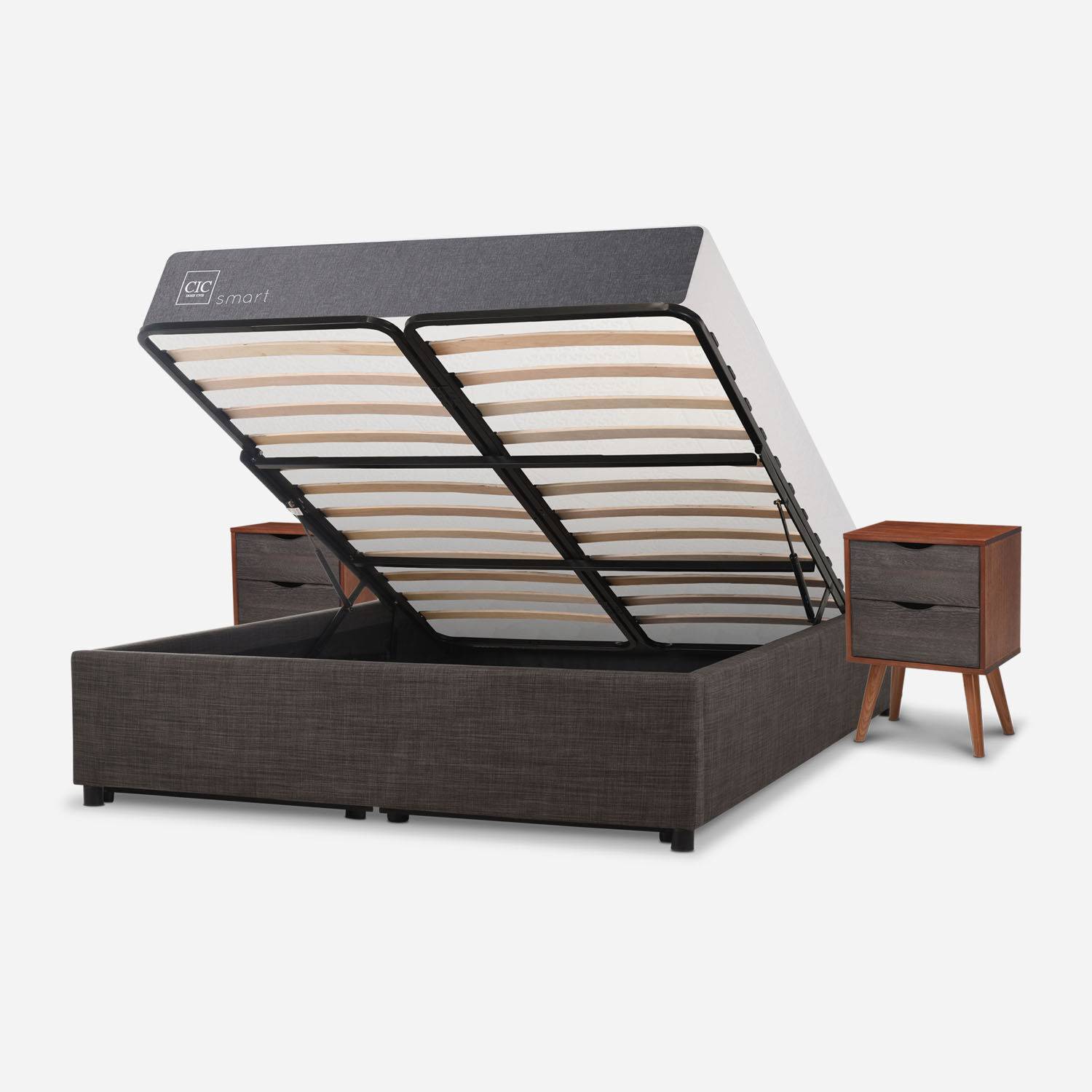 Cama Space Box 2 Plazas Smart + Veladores N&iacute;ger