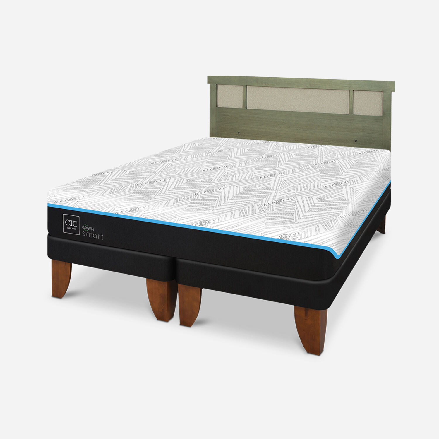 Cama Europea King Green Infinity + Respaldo Dublín Olivo