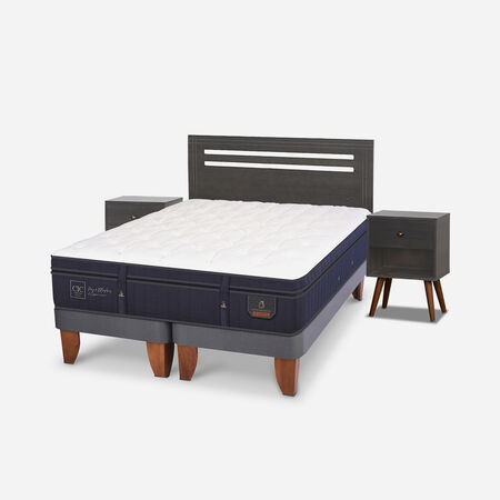 Cama Europea 2 Plazas Super Premium Base Dividida + Set M&uacute;nich Gris