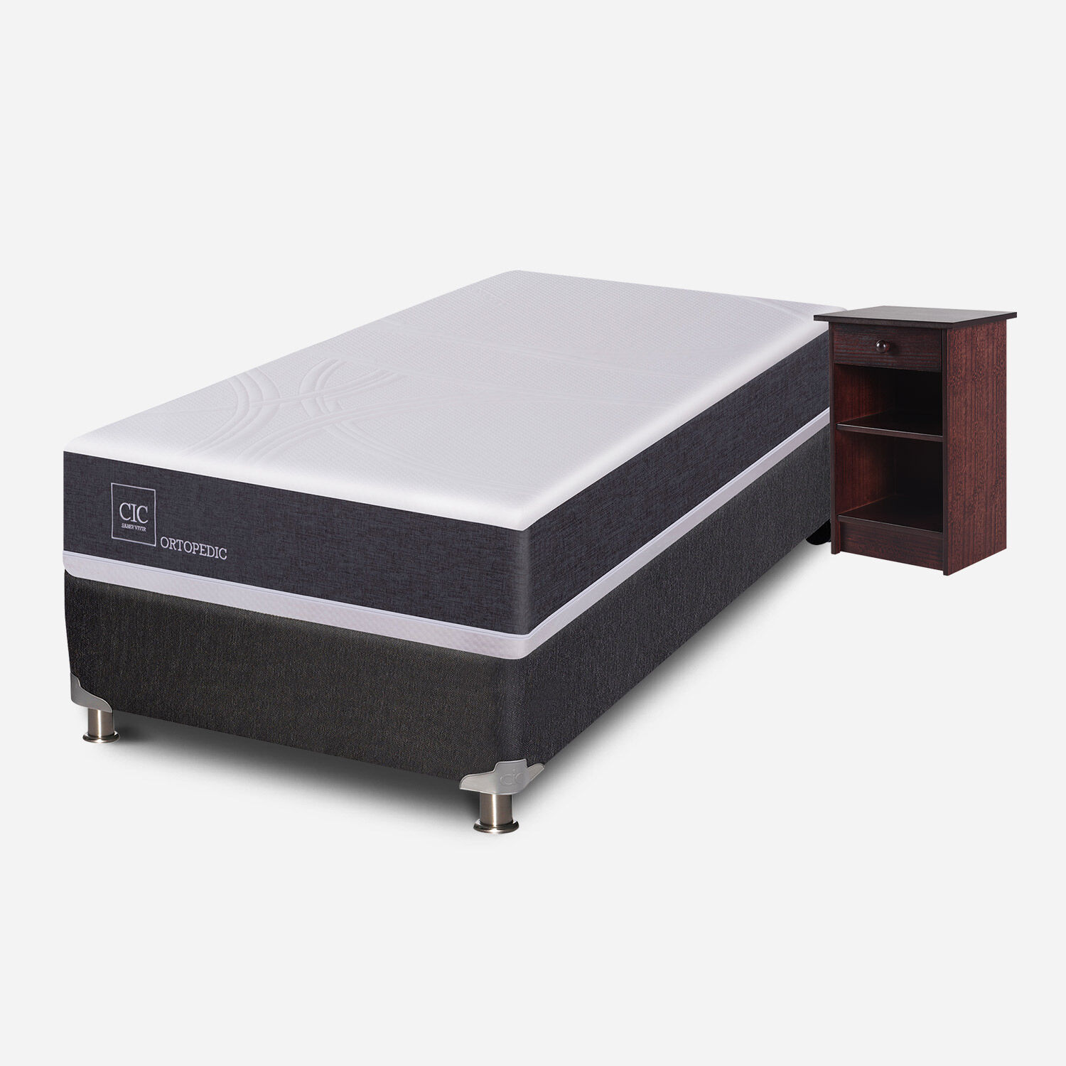 Box Spring 1 Plaza Ortopedic 5 Zonas + Velador Dublín Choc