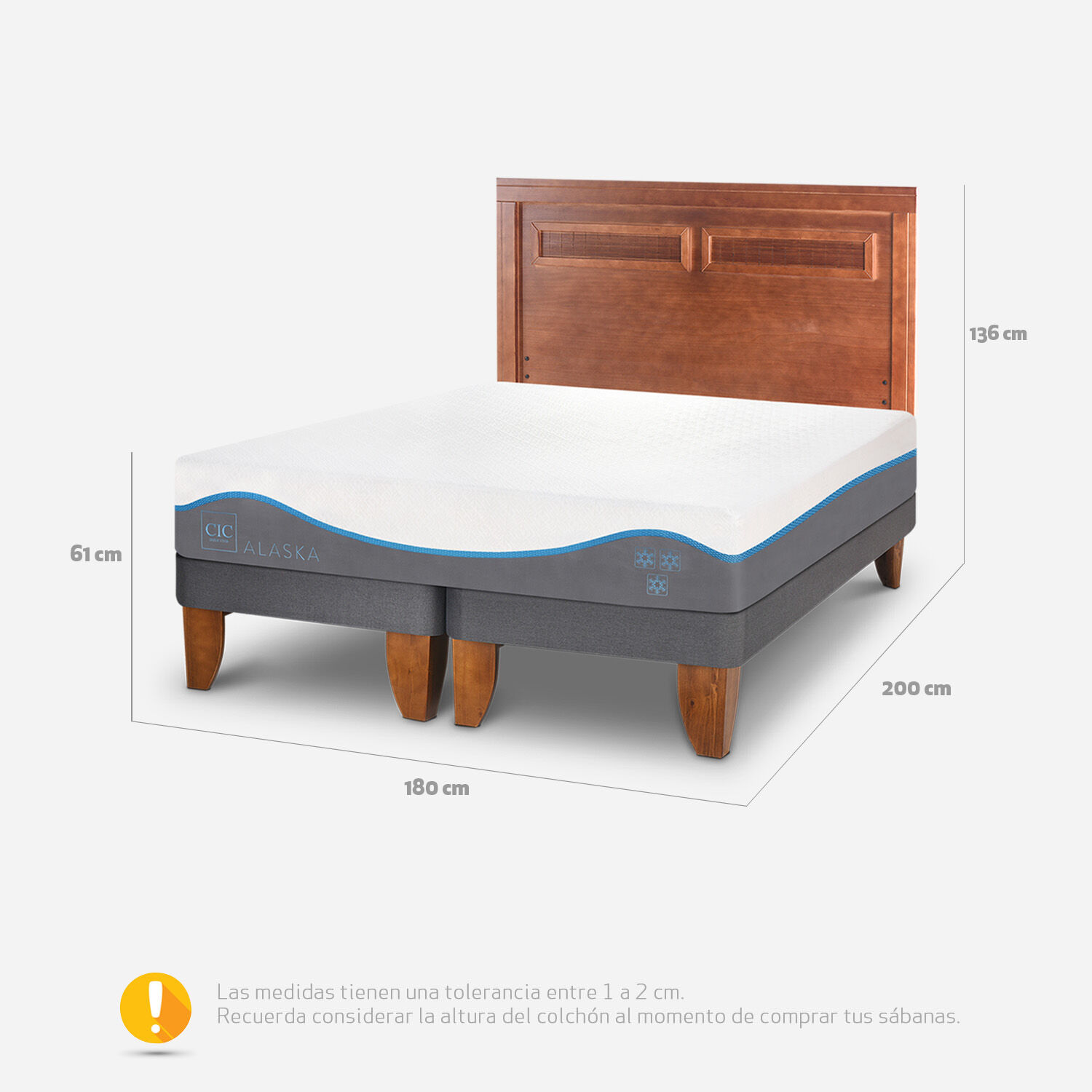 Cama Europea King Alaska + Respaldo Milán Caramel