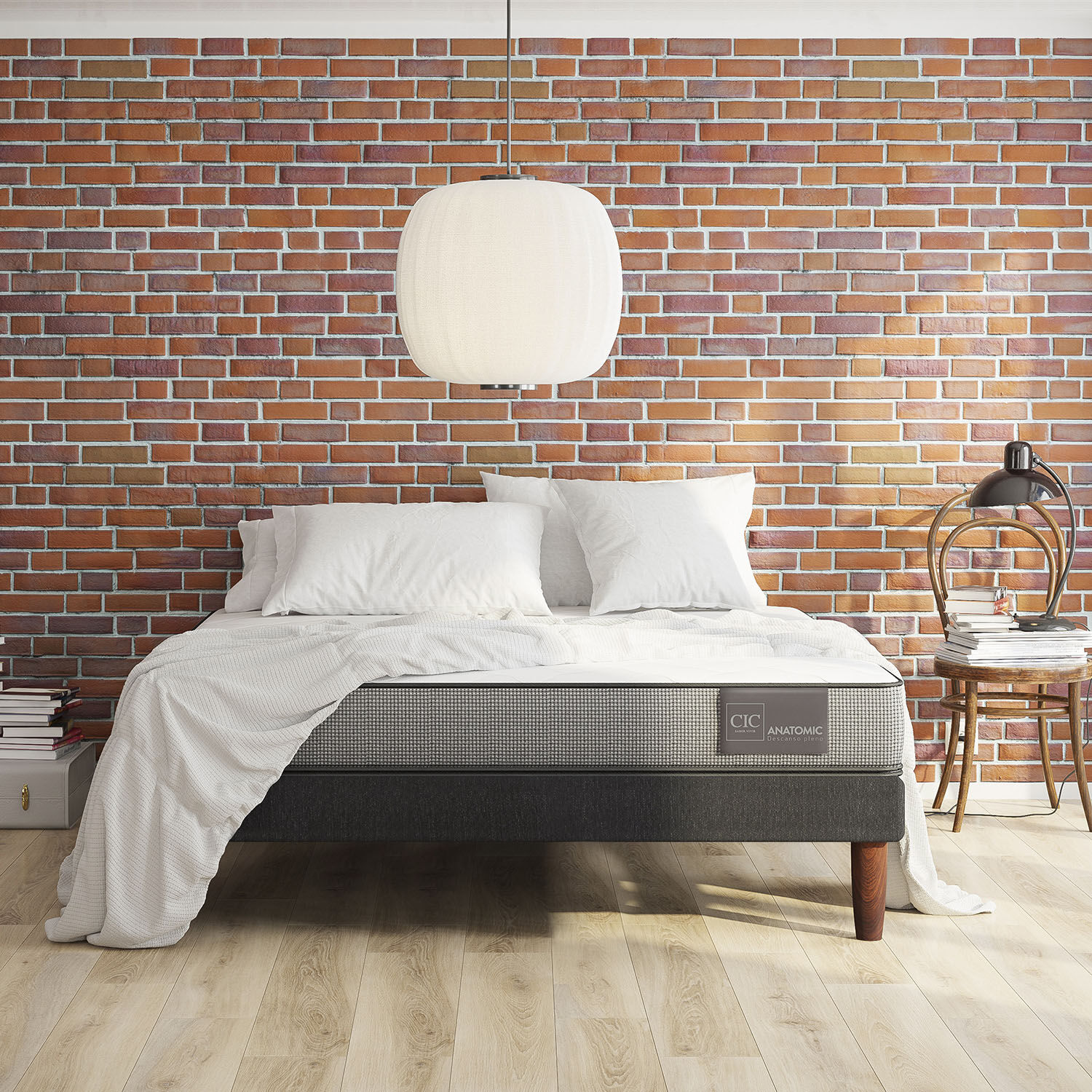 Cama Europea 1,5 Plazas Anatomic + Velador Dubl&iacute;n Caramel
