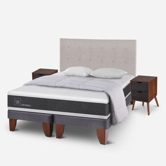 Cama Europea 2 Plazas Ortopedic Base Dividida + Almohadas + Plumón + Set Tigris