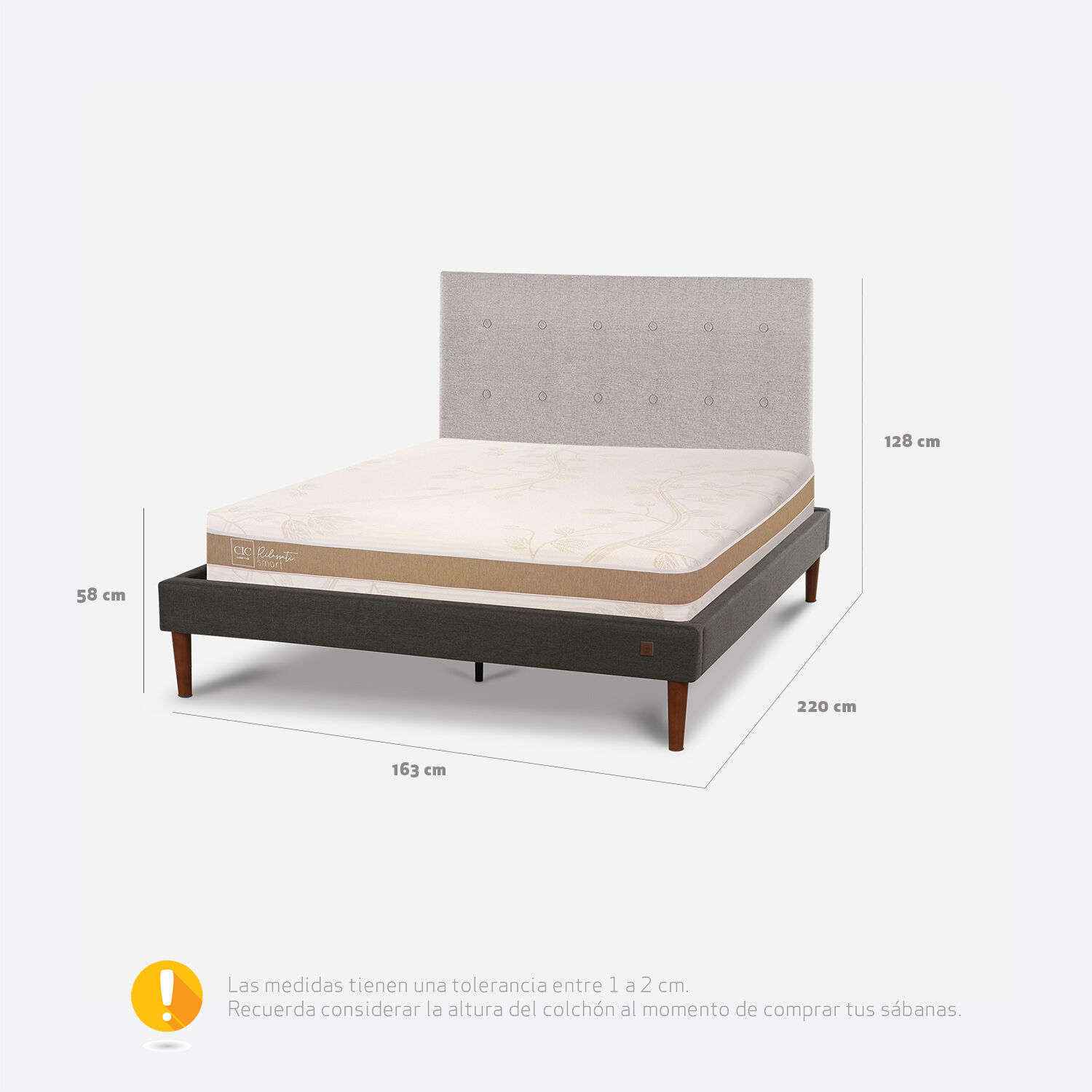 Cama Europea Curve 2 Plazas Rilassati Infinity + Respaldo Tigris