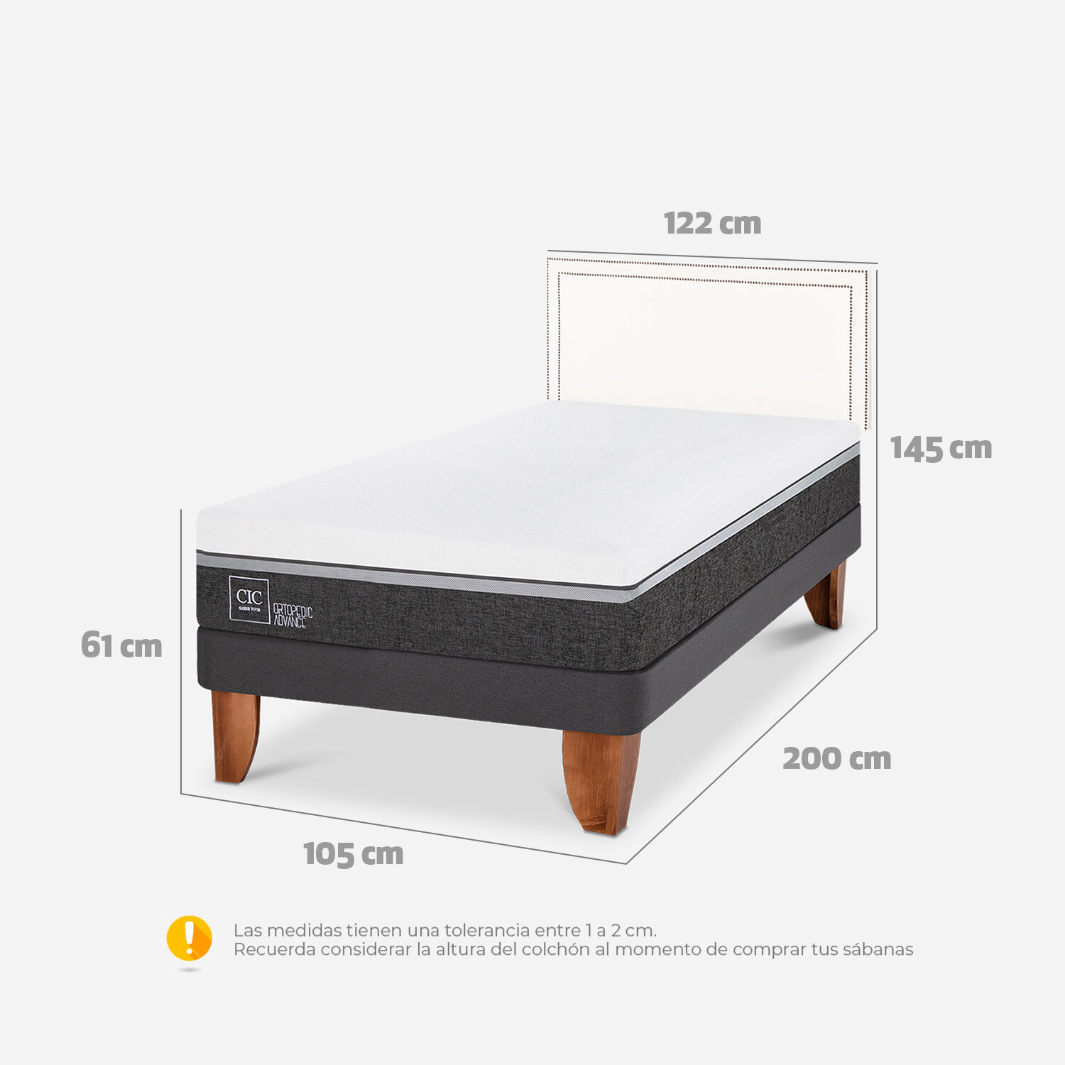 Cama Europea 1,5 Plazas Ortopedic Advance + Respaldo Danubio