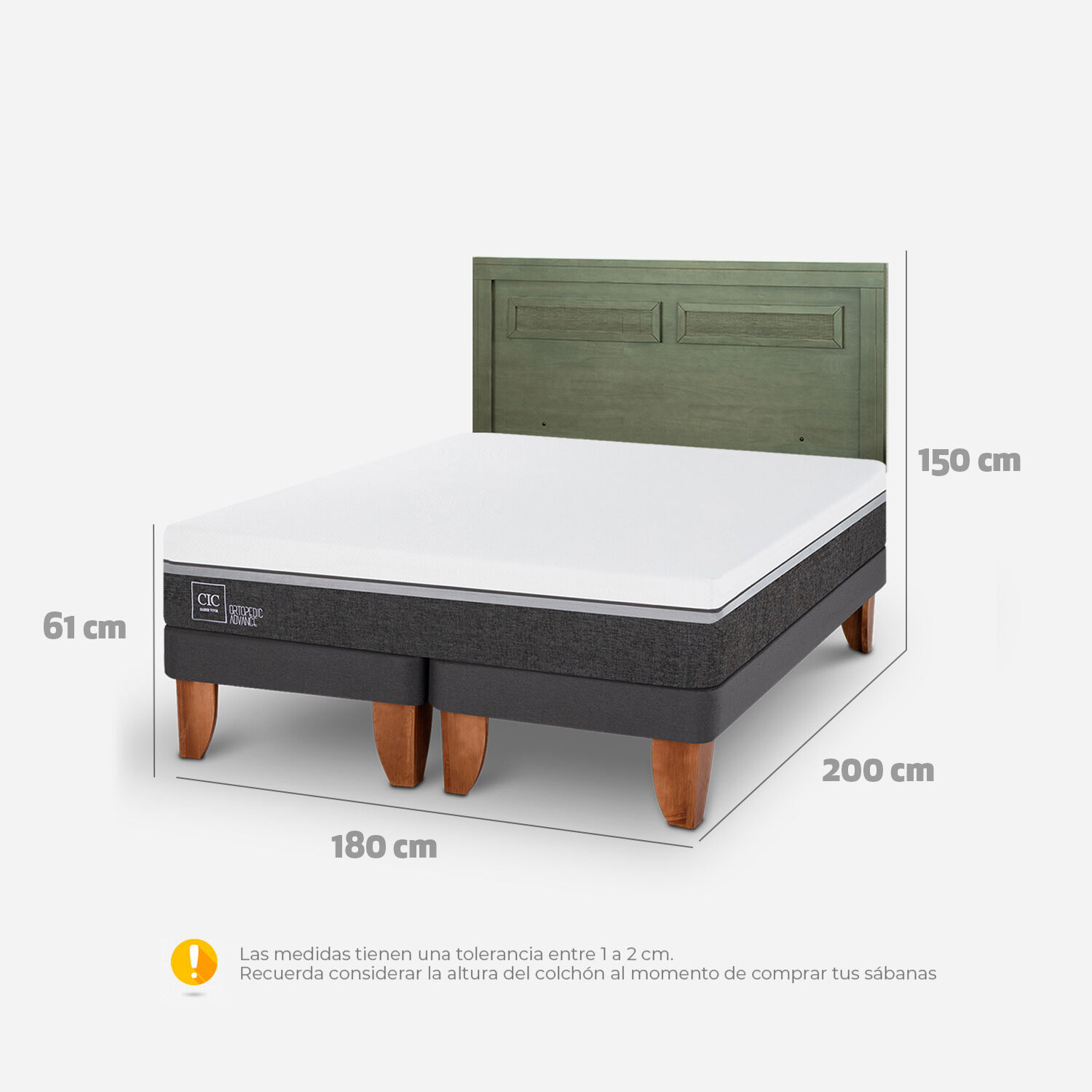 Cama Europea King Ortopedic Advance + Respaldo Milán Olivo
