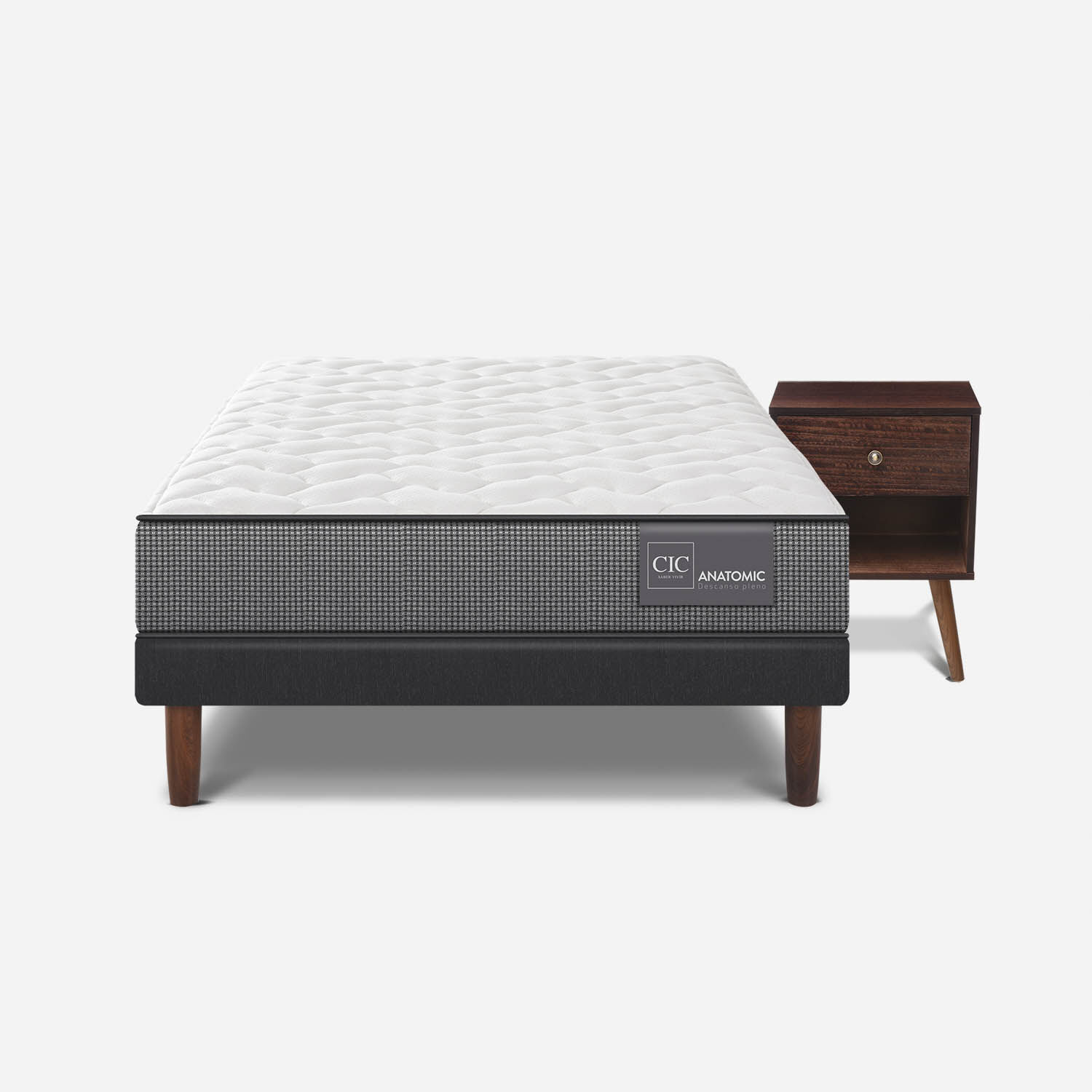 Cama Europea 1,5 Plazas Anatomic + Velador M&uacute;nich Chocolate