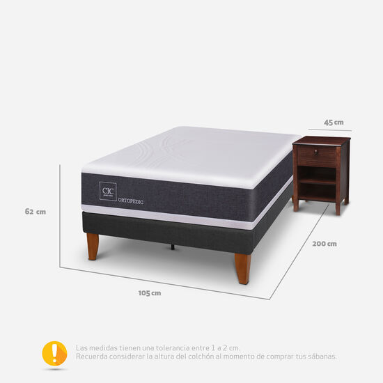 Cama Europea Curve 1.5 Plazas Ortopedic + Velador New Torino Choc