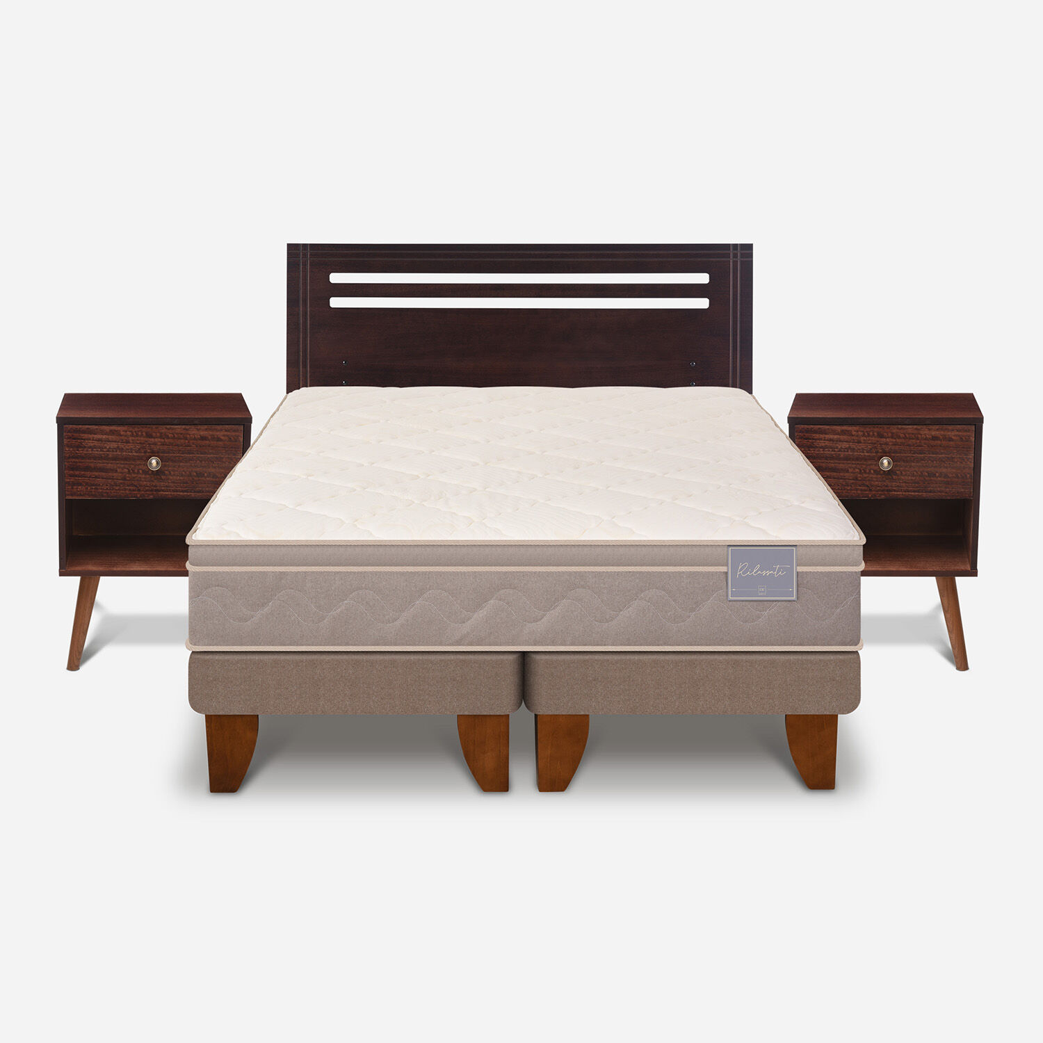 Cama Europea 2 Plazas Rilassati Base Dividida + Set M&uacute;nich Chocolate
