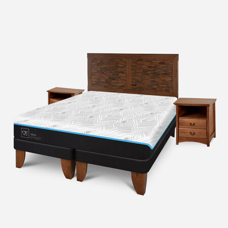 Cama Europea King Infinity Green Base Dividida + Set Antique