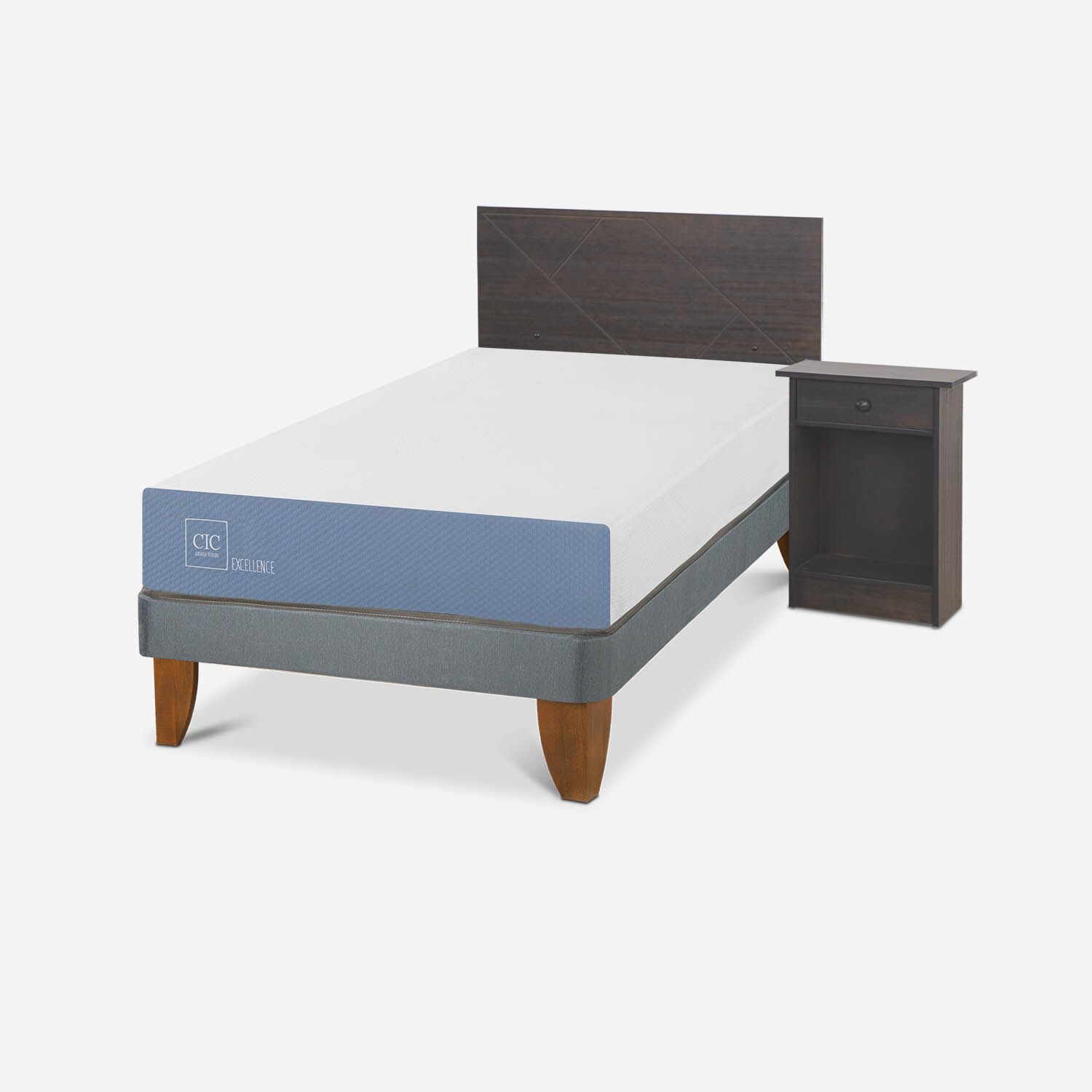 Cama Europea 1,5 Plazas Excellence Set Villarrica Gris