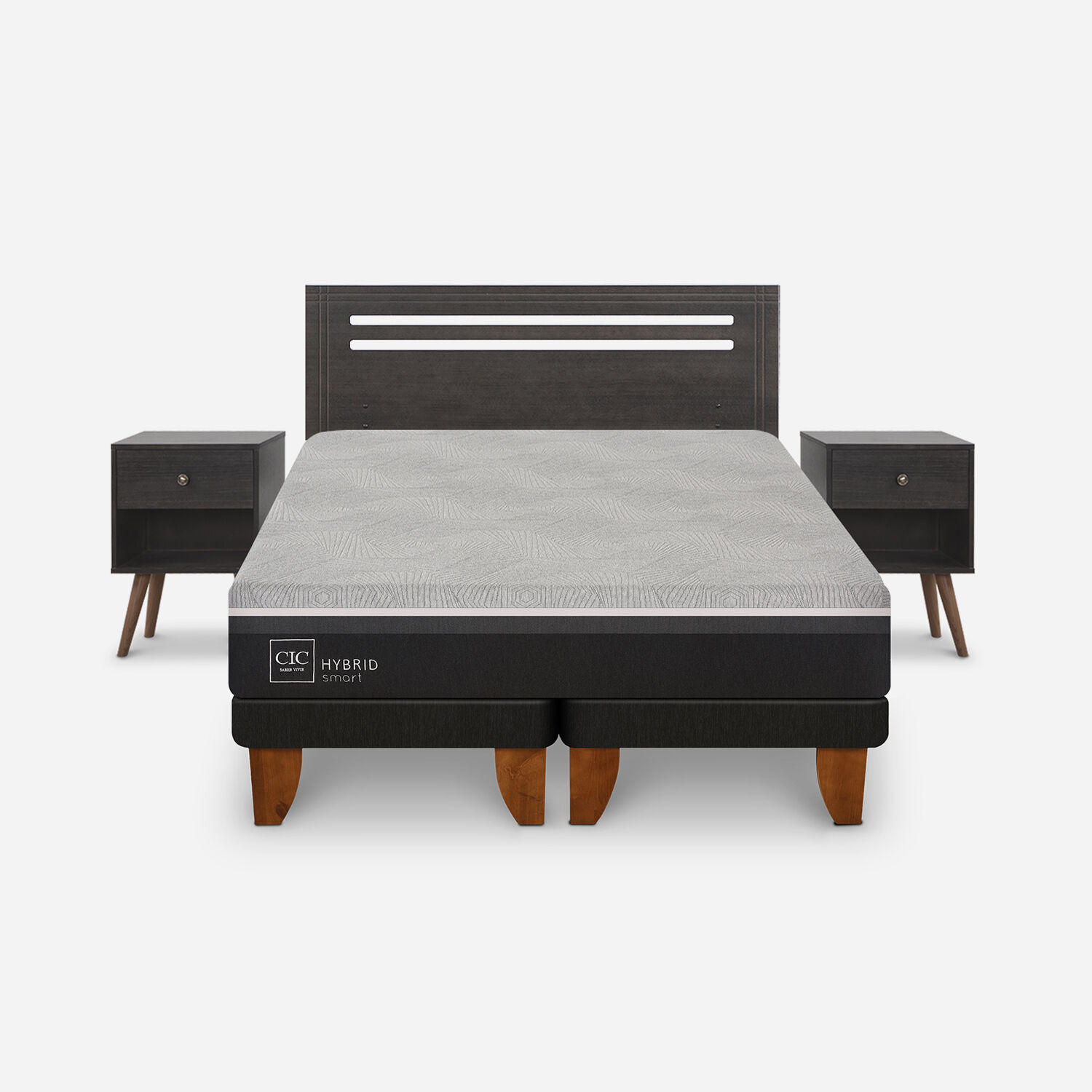 Cama Europea 2 Plazas Hybrid + Set M&uacute;nich Gris