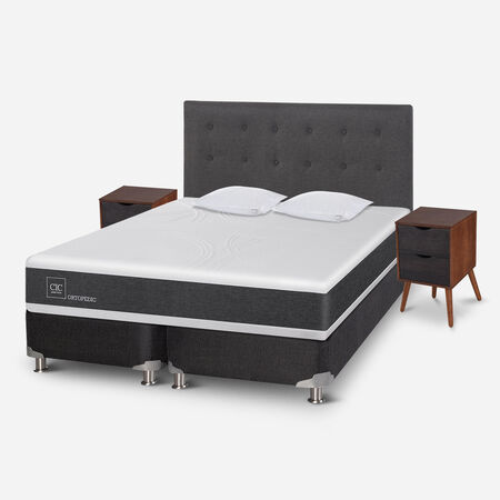 Box Spring 2 Plazas Ortopedic Base Dividida 5 Zonas + Almohadas Viscoel&aacute;sticas + Set &Eacute;ufrates