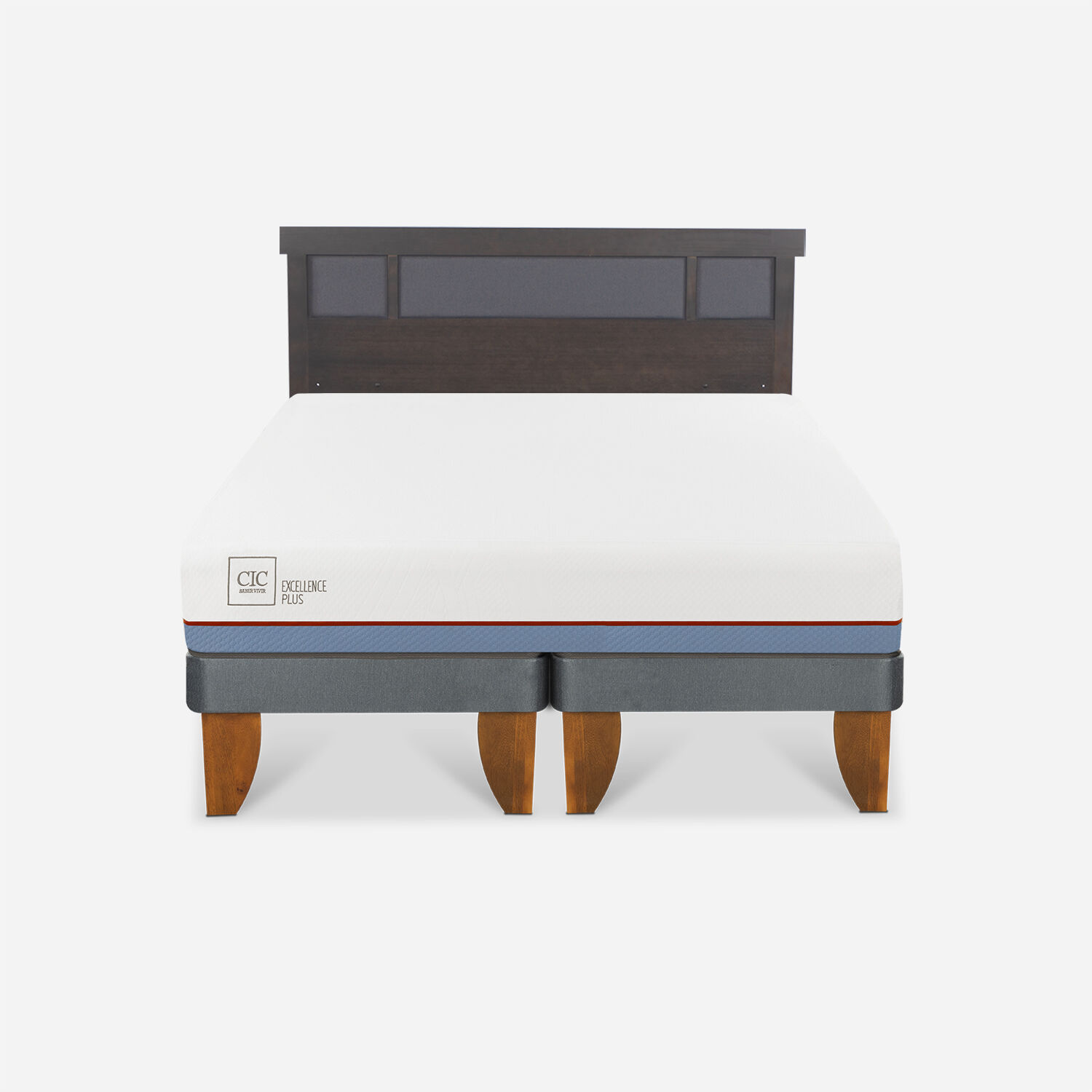 Cama Europea 2 Plazas Excellence Plus Base Dividida + Respaldo Dubl&iacute;n Gris