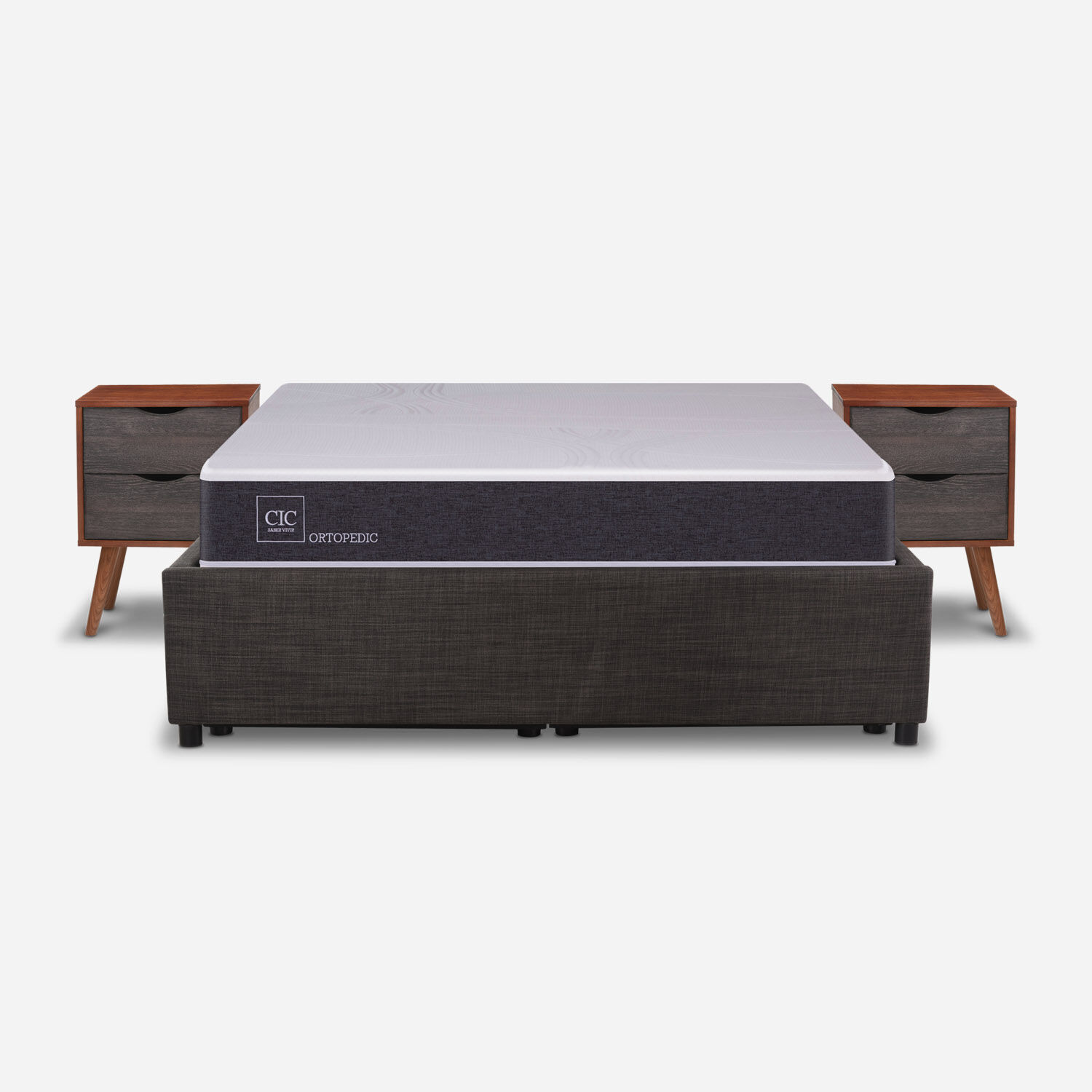 Cama Space Box 2 Plazas Ortopedic + Velador N&iacute;ger
