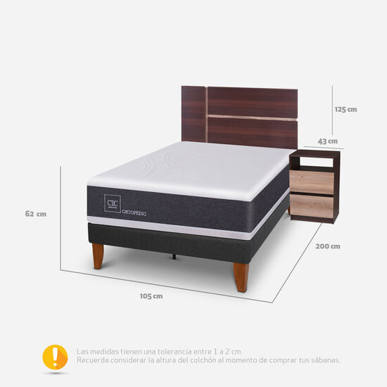 Cama Europea Curve 1.5 Plazas Ortopedic + Set Enio