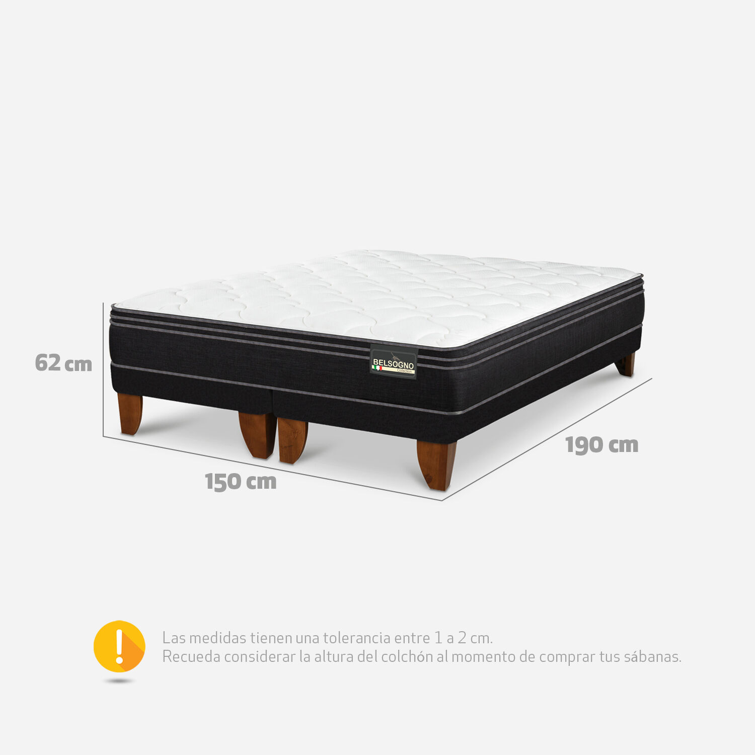 Cama Europea Belsogno 2 Plazas Premium Black