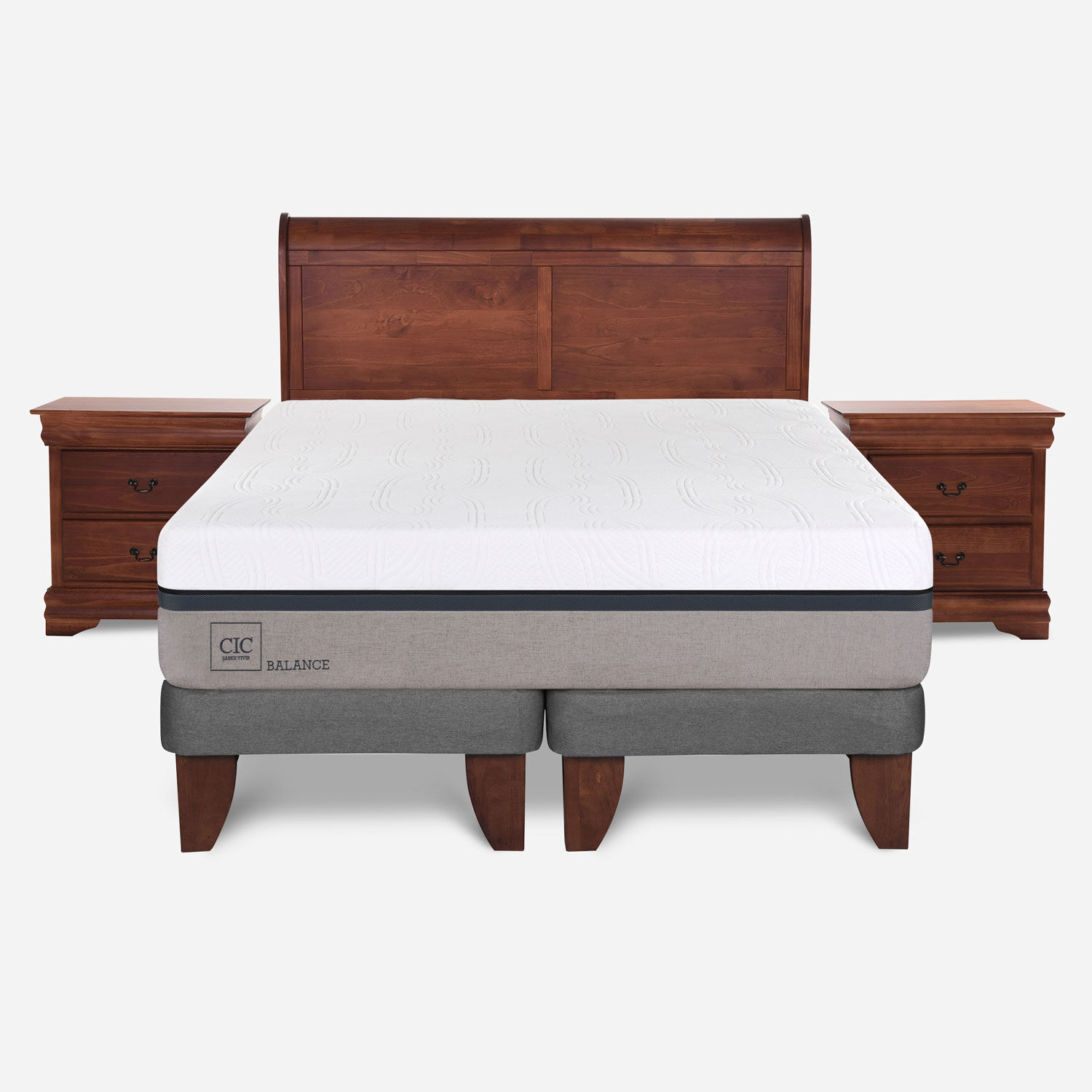 Cama Europea 2 Plazas Balance Base Dividida + Set Mir&oacute; Caramel