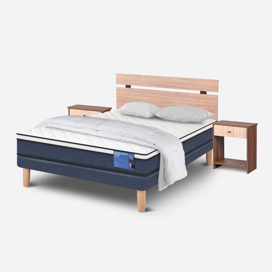 Cama Europea 2 Plazas Excellence Plus Base Normal + Almohadas + Plumón + Set Olmo