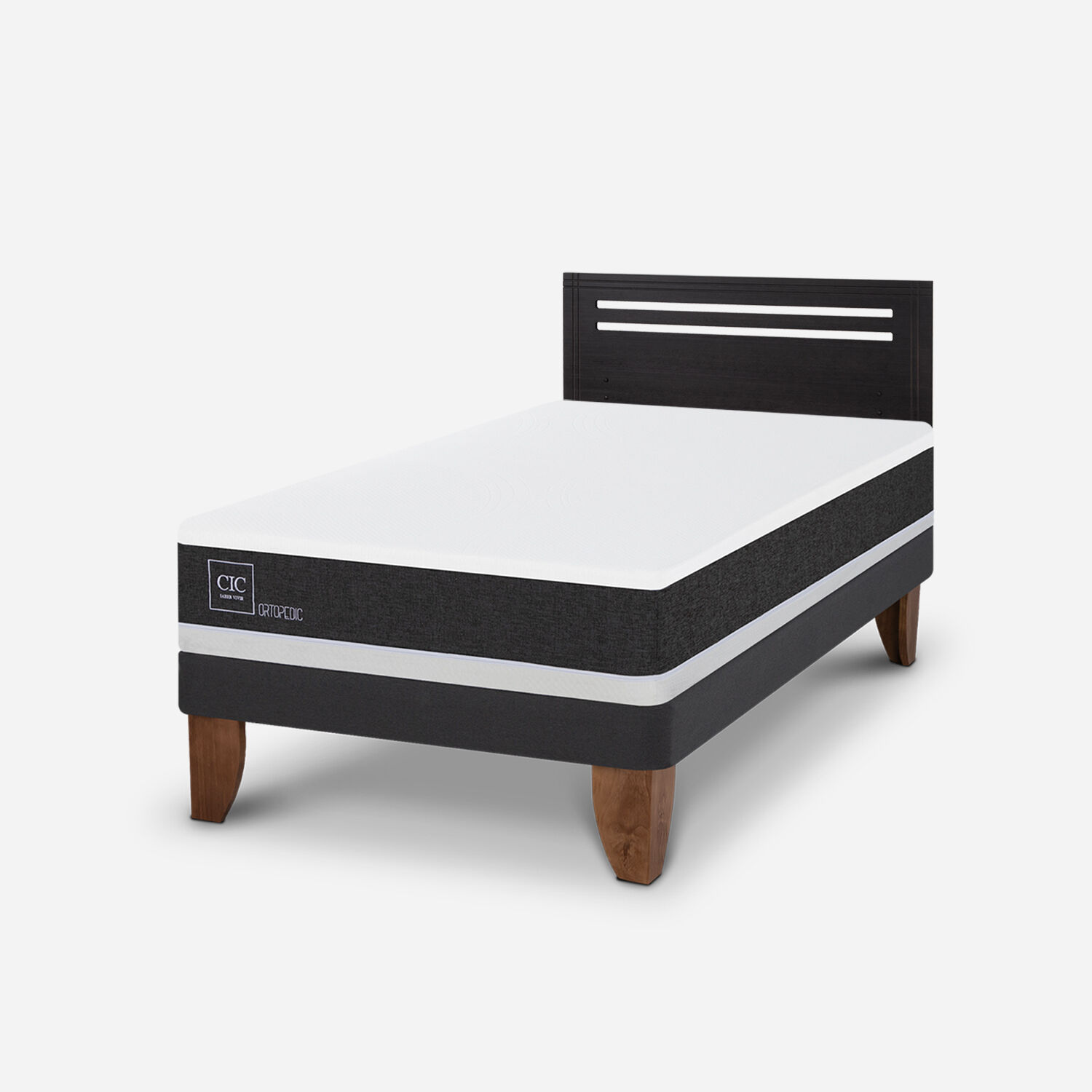 Cama Europea 1,5 Plazas Ortopedic + Respaldo Múnich Negro