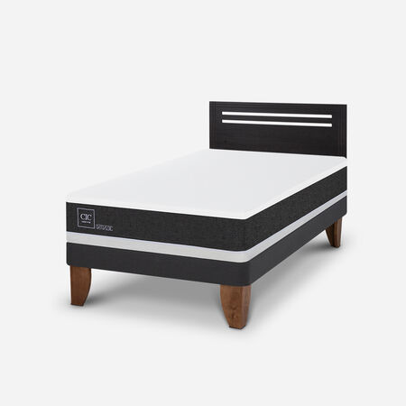 Cama Europea 1,5 Plazas Ortopedic + Respaldo Múnich Negro