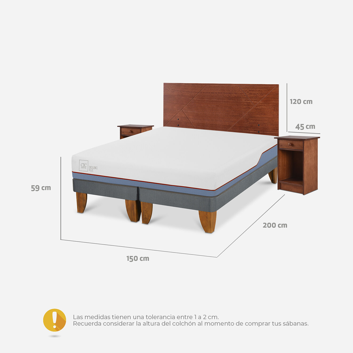 Cama Europea 2 Plazas Excellence Plus Base Dividida + Set Villarrica