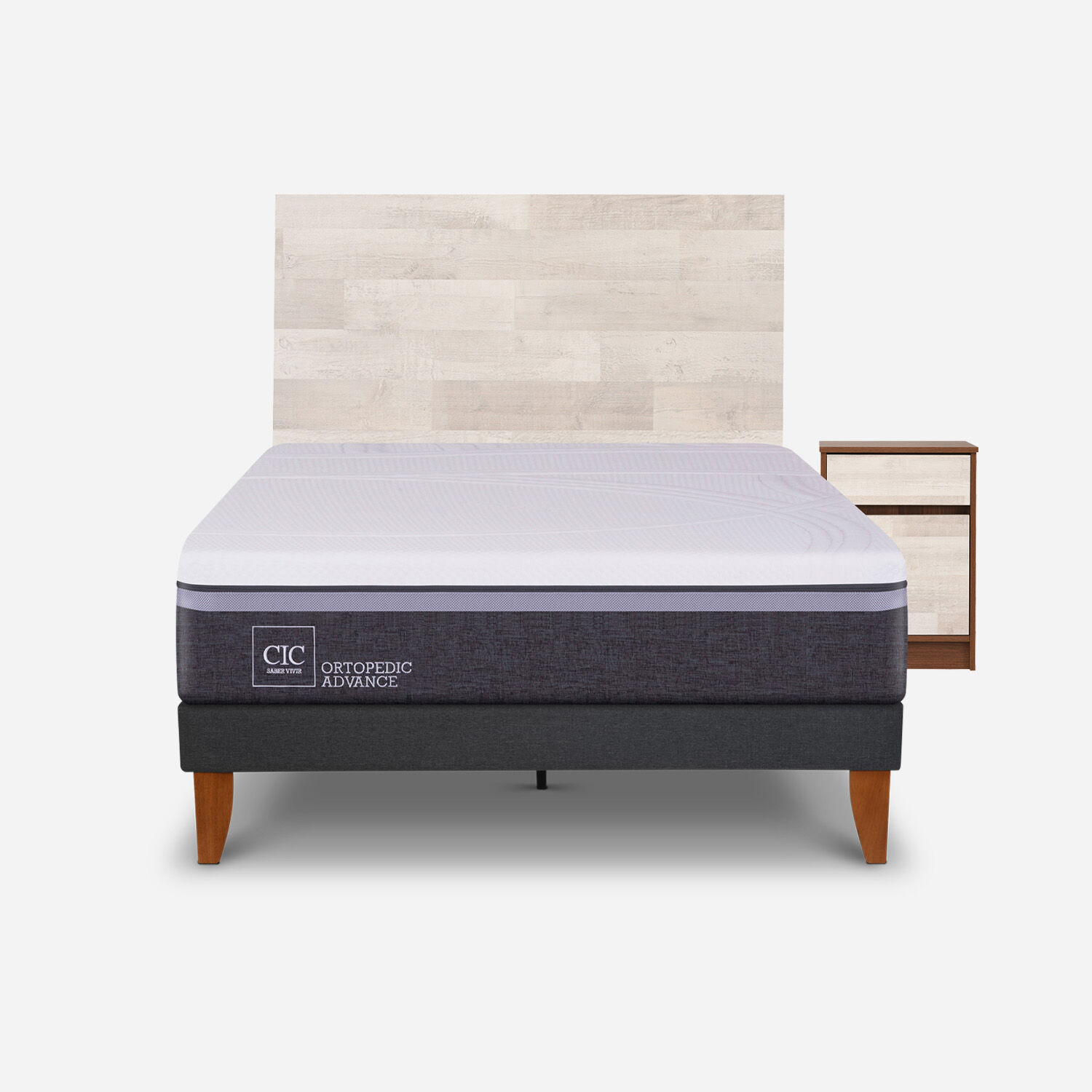 Cama Europea Curve 1,5 Plazas Ortopedic Advance + Set Legno
