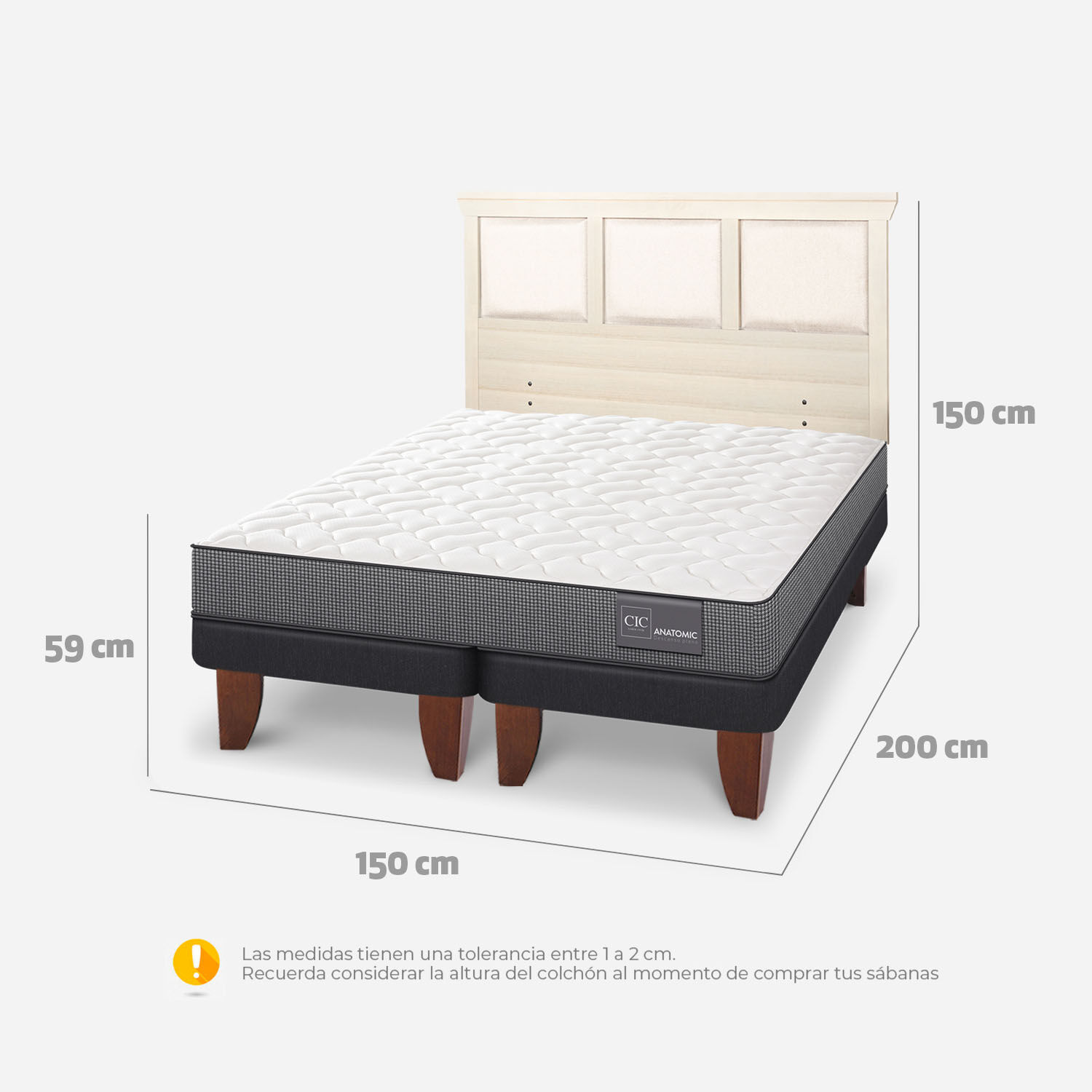 Cama Europea 2 Plazas Anatomic Base Dividida + Respaldo Torino Alpino