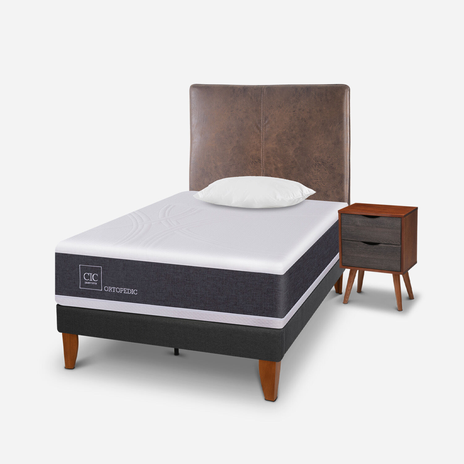 Cama Europea Curve 1,5 Plazas Ortopedic + Set Baker + Almohada Viscoel&aacute;stica
