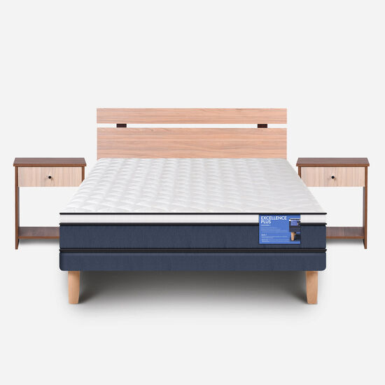 Cama Europea 2 Plazas Excellence Plus Base Normal + Set Olmo