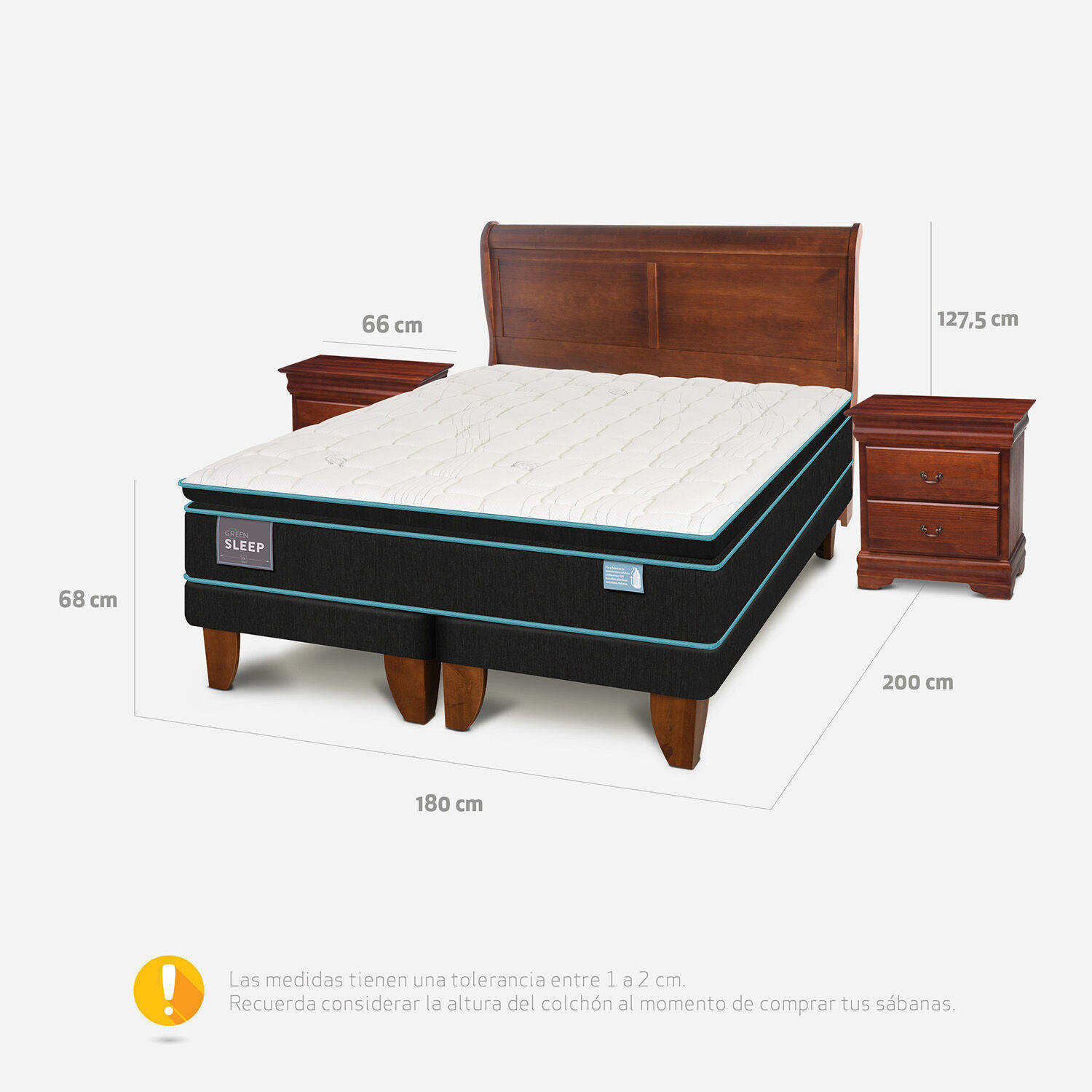 Cama Europea King Green Sleep + Set Mir&oacute; Caramel