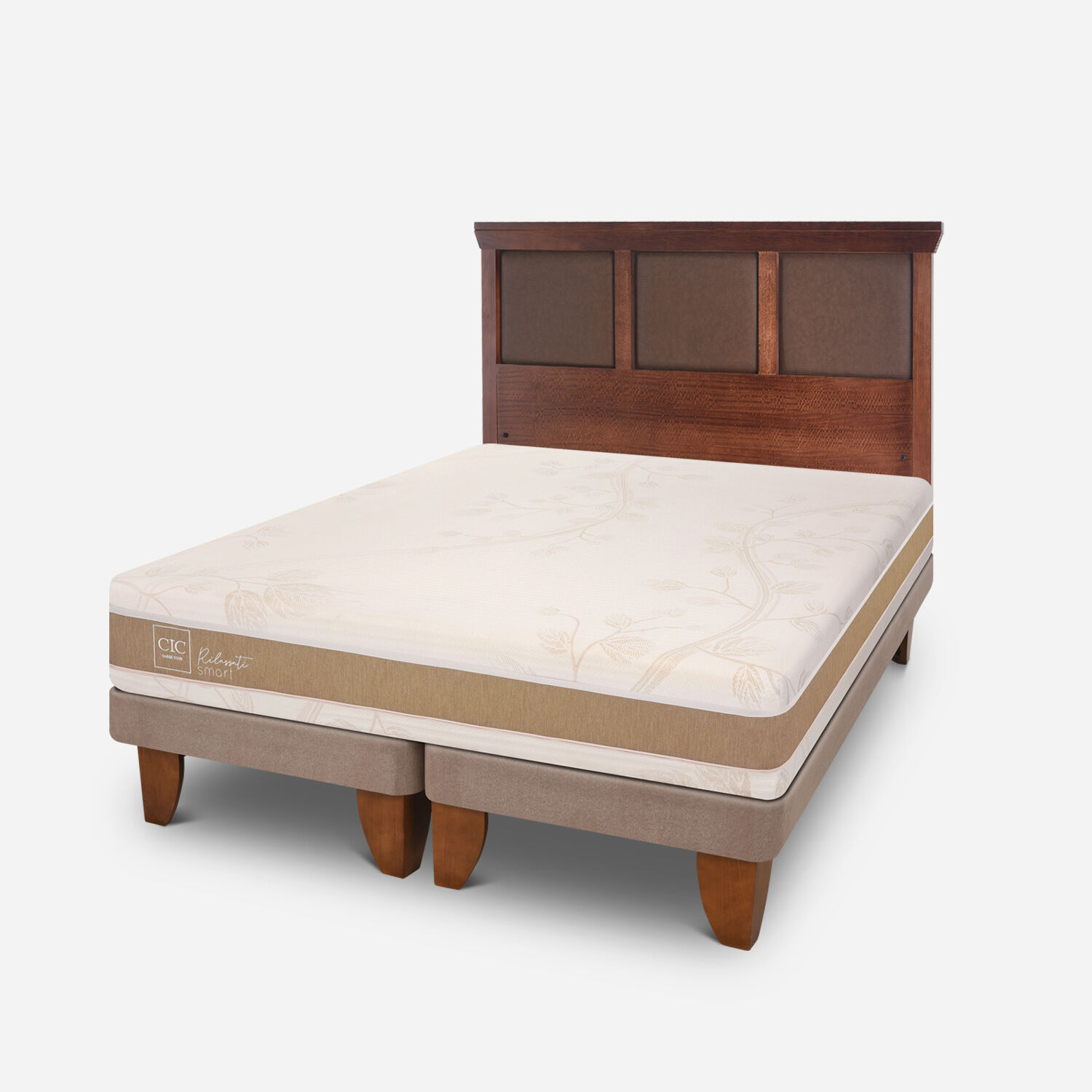 Cama Europea 2 Plazas Rilassati Infinity Base Dividida + Respaldo Torino Caramel