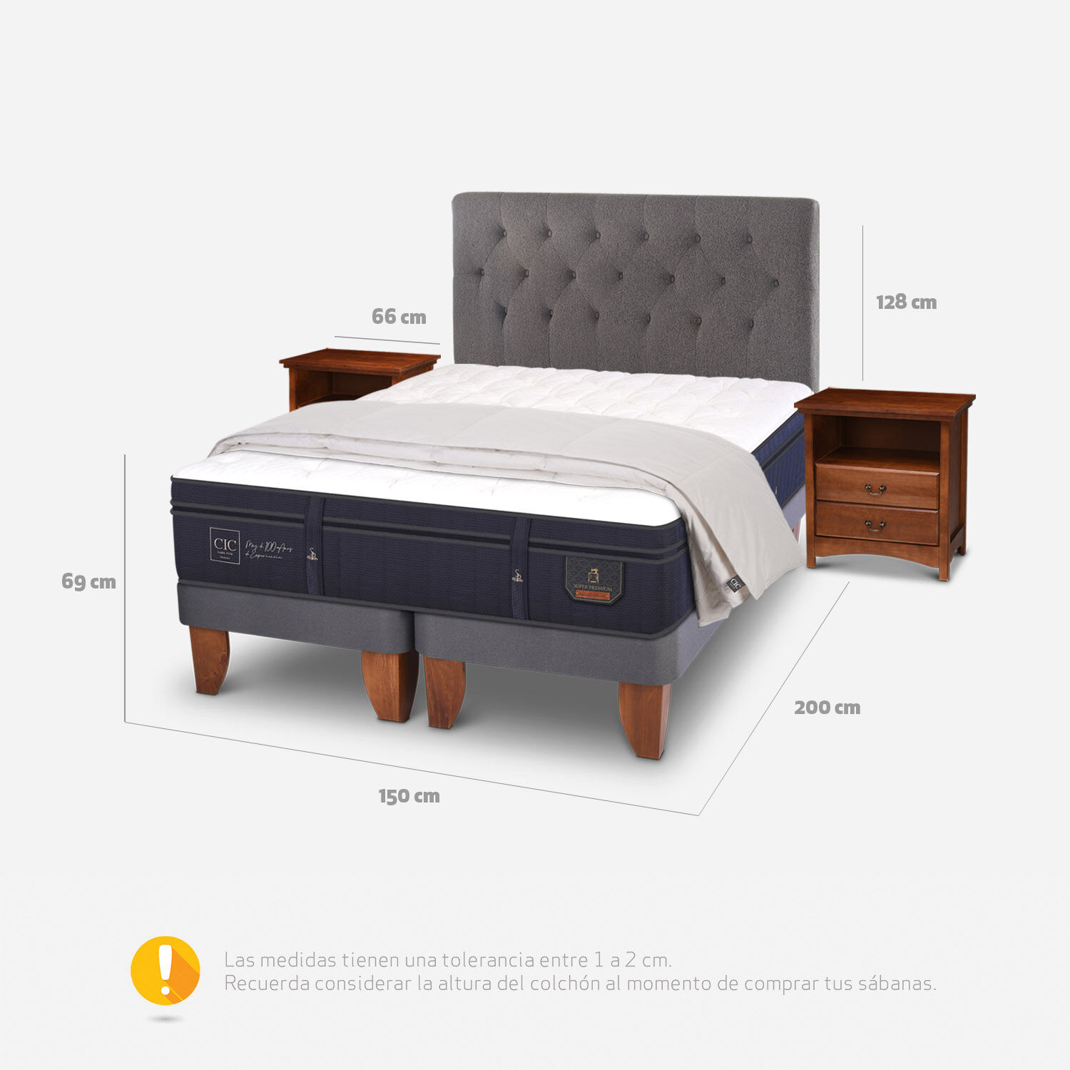 Cama Europea 2 Plazas Super Premium Base Dividida + Set Kaveri + Plum&oacute;n 100% Pluma de Ganso