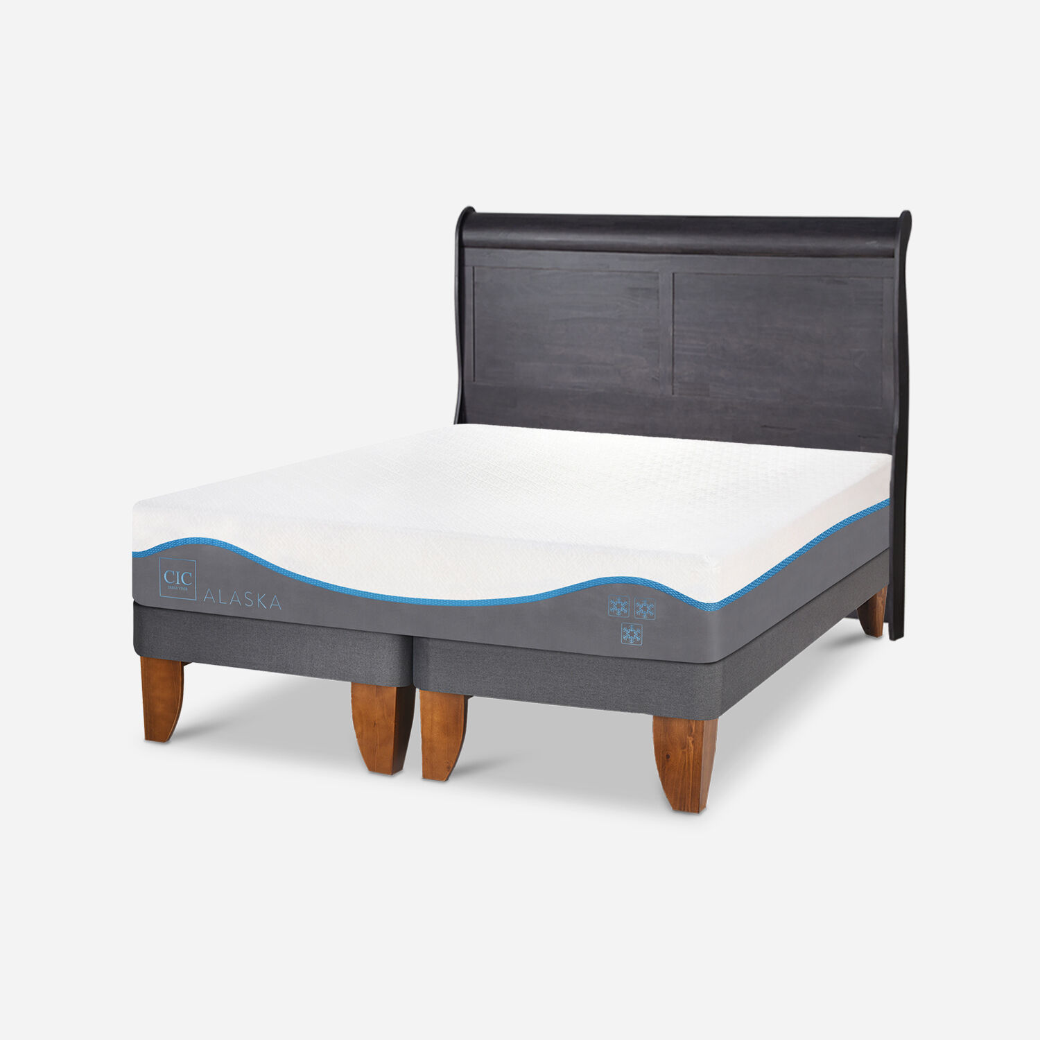 Cama Europea 2 Plazas Alaska Base Dividida + Respaldo Miró Negro