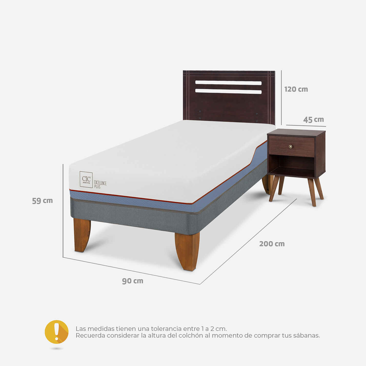Cama Europea 1 Plaza Excellence Plus + Set Múnich Chocolate