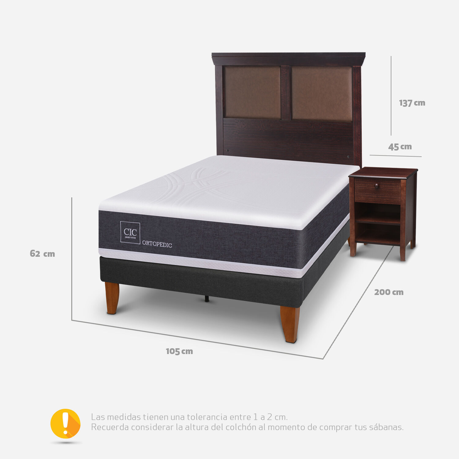 Cama Europea Curve 1.5 Plazas Ortopedic + Set New Torino Choc