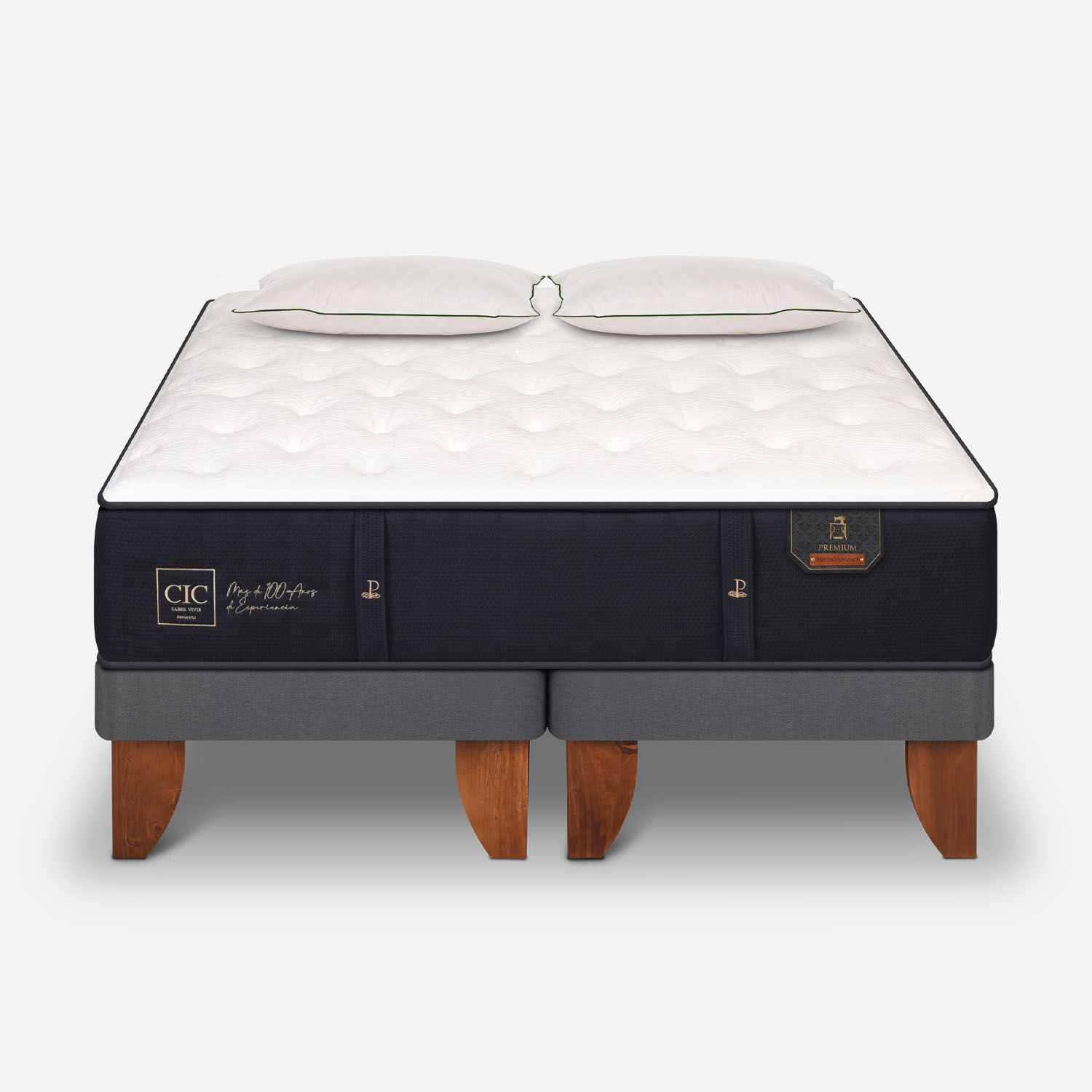 Cama Europea King Premium Advance + Almohadas Down Alternative