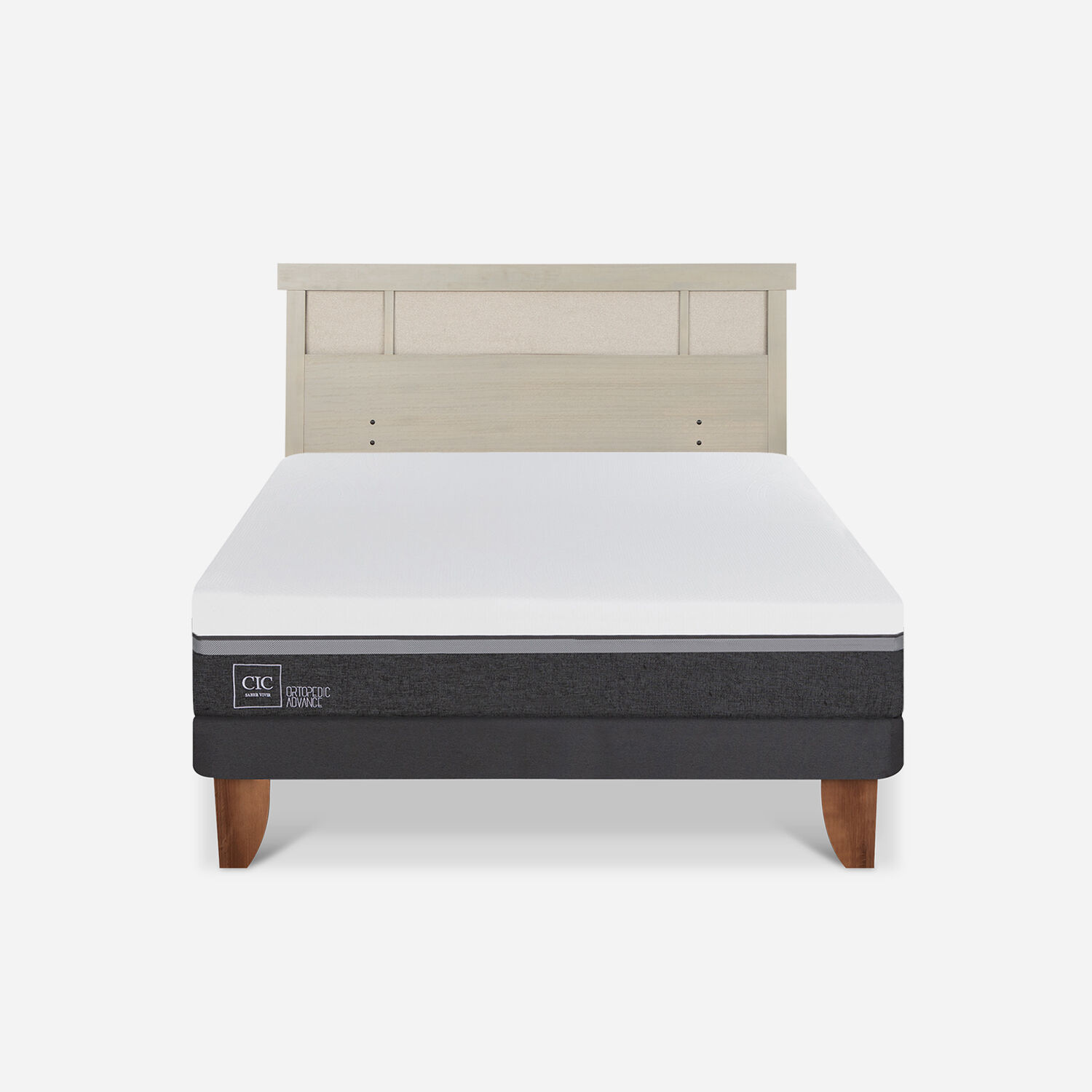 Cama Europea 2 Plazas Ortopedic Advance Base Normal + Respaldo Dublín Alpino