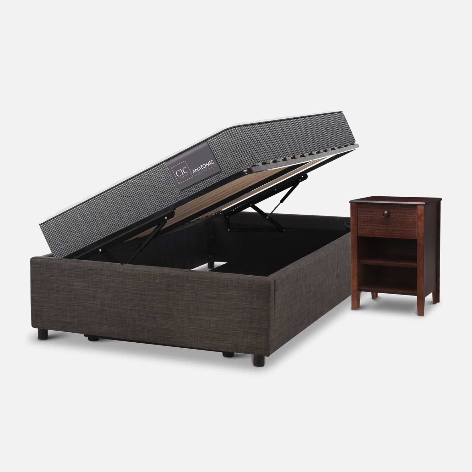 Cama Space Box 1,5 Plazas Anatomic + Velador Torino Chocolate