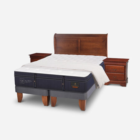 Cama Europea King Grand Premium + Set Mir&oacute; Caramel + Plum&oacute;n 15% Pluma de Ganso