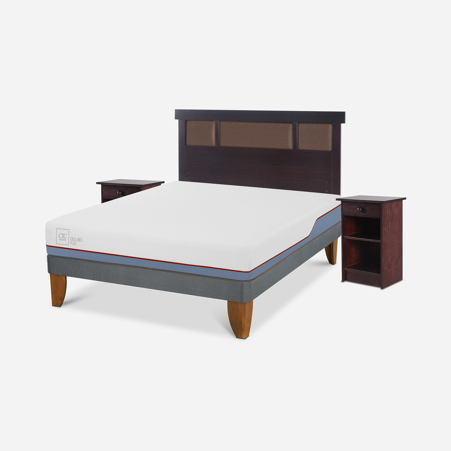 Cama Europea 2 Plazas Excellence Plus Base Normal + Set Dubl&iacute;n Chocolate
