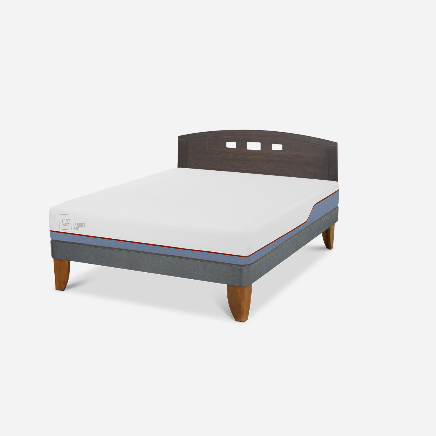 Cama Europea 2 Plazas Excellence Base Normal + Respaldo Gales Gris