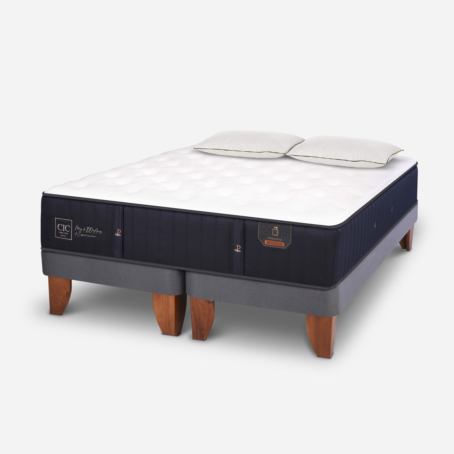 Cama Europea 2 Plazas Premium Base Dividida + Almohadas Down Alternative