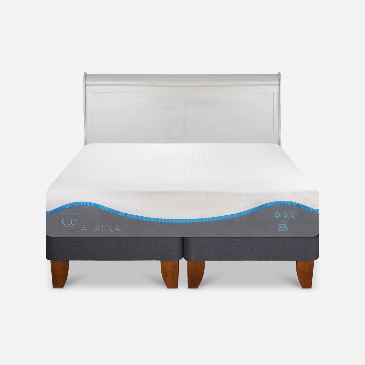 Cama Europea 2 Plazas Alaska Base Dividida + Respaldo Miró Alpino