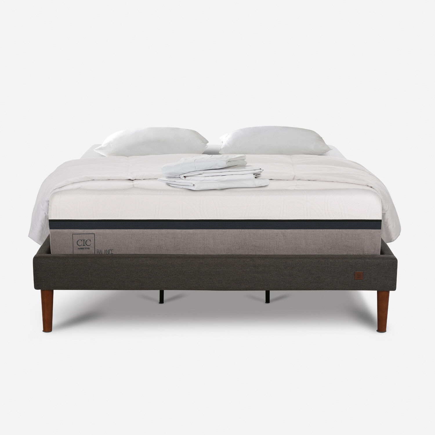 Cama Europea Curve King Balance + Sabanas + Plum&oacute;n + Almohadas