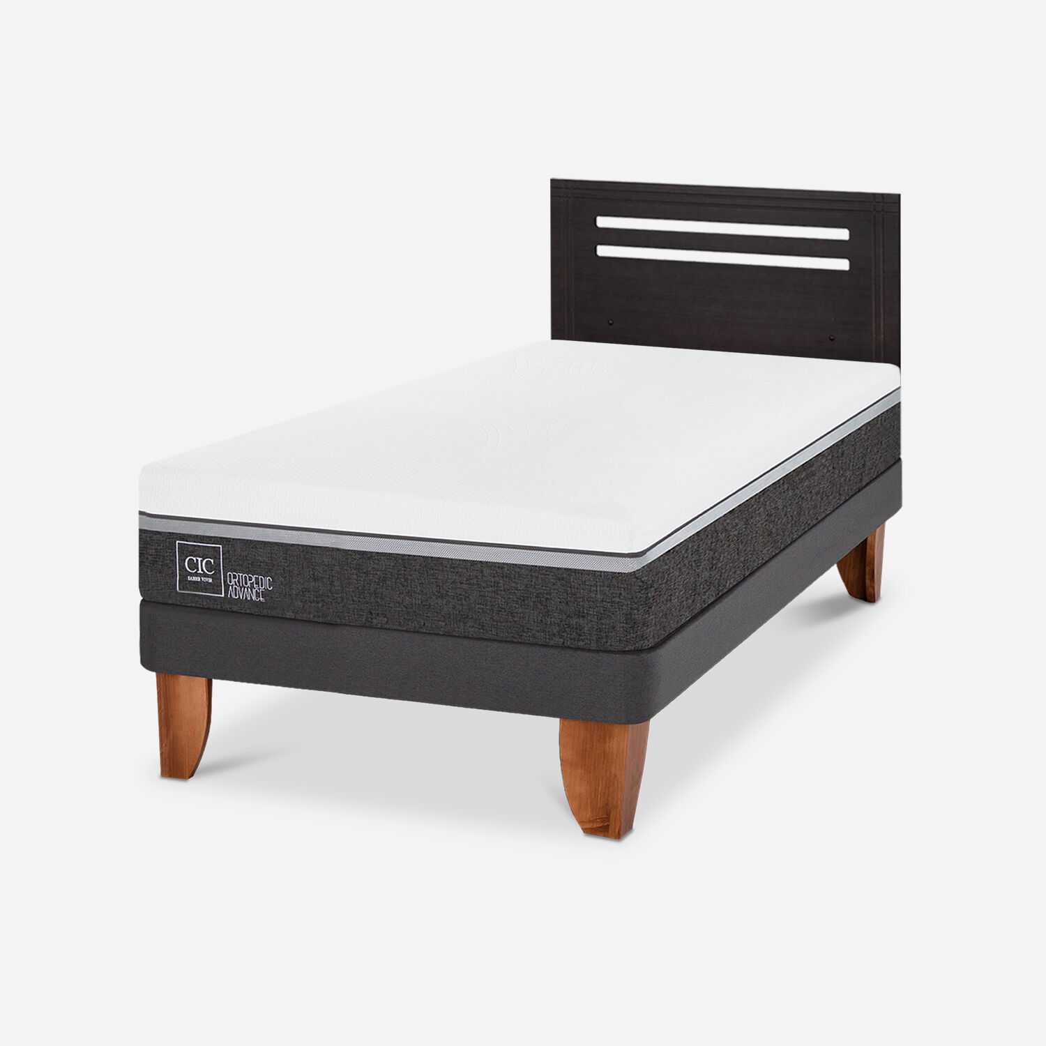 Cama Europea 1,5 Plazas Ortopedic Advance + Respaldo M&uacute;nich Negro