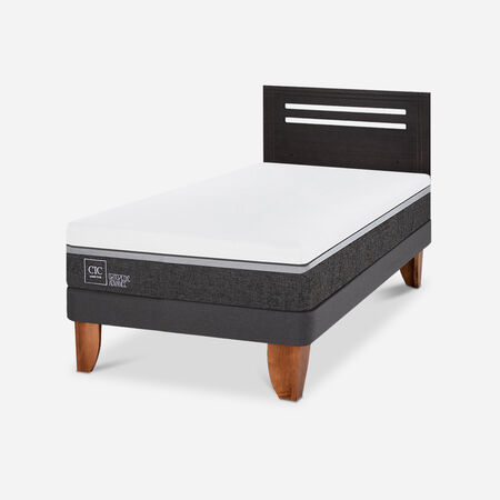 Cama Europea 1,5 Plazas Ortopedic Advance + Respaldo M&uacute;nich Negro