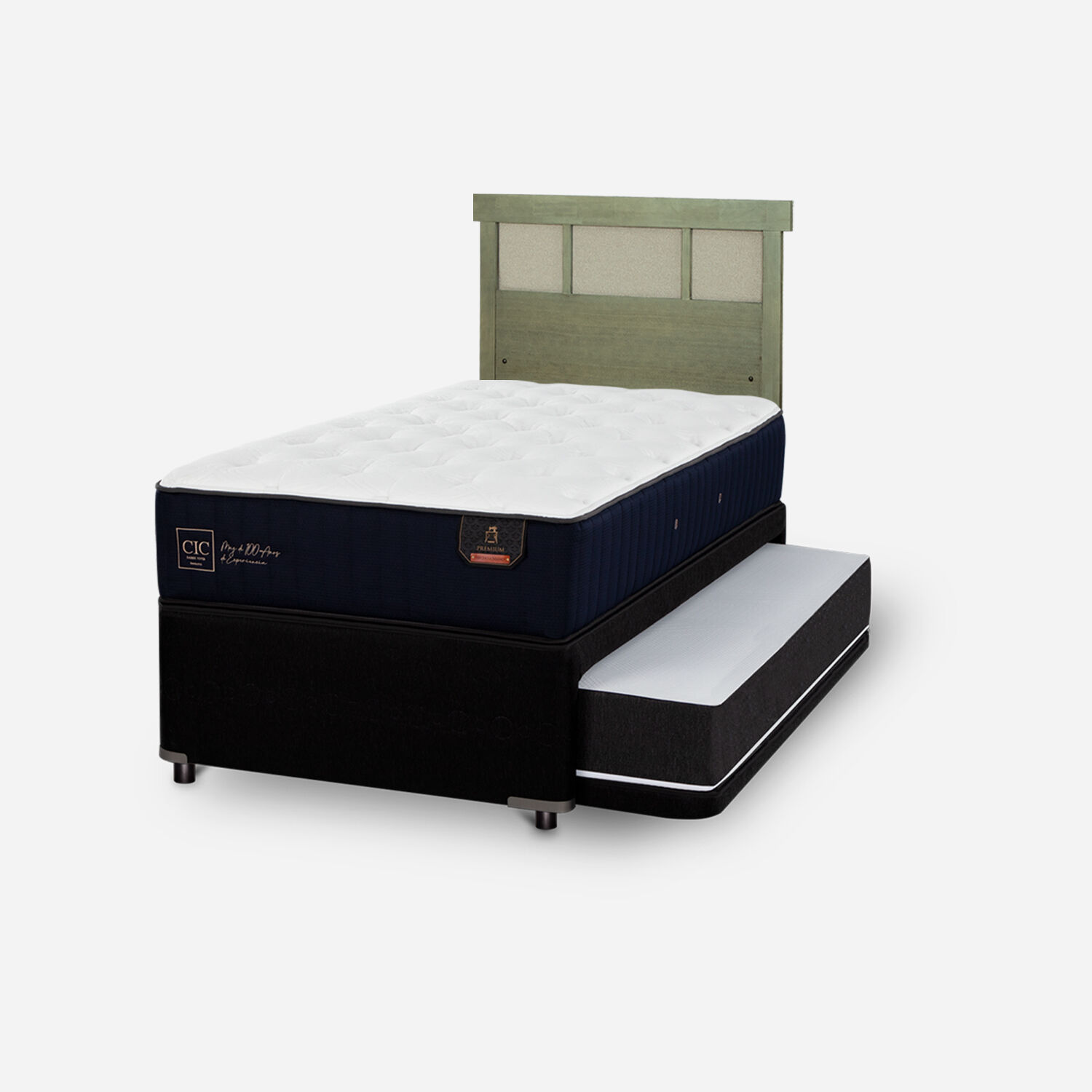 Cama Nido Div&aacute;n Premium + Respaldo Dubl&iacute;n Olivo