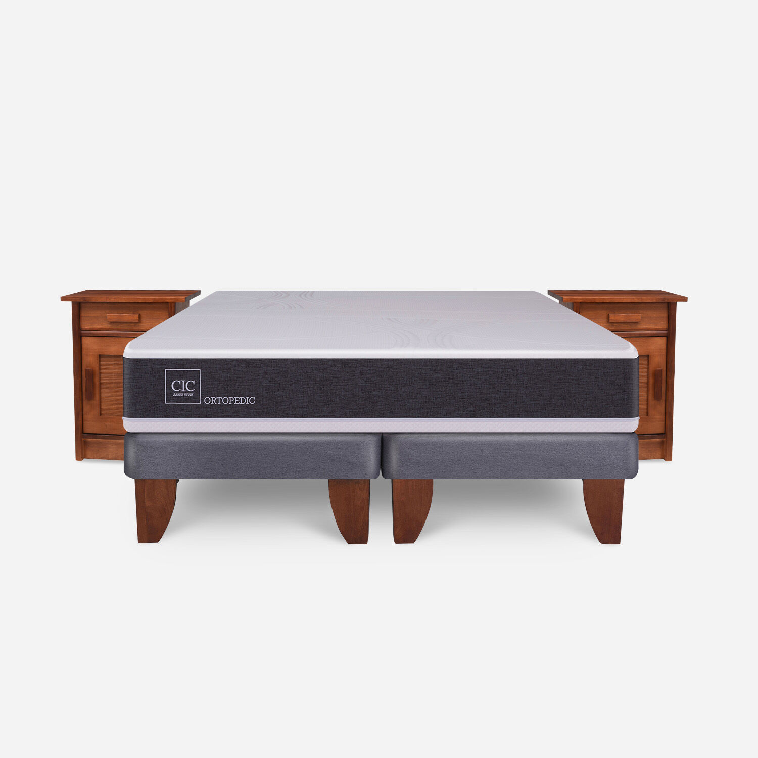 Cama Europea 2 Plazas Ortopedic Base Dividida + Veladores Mil&aacute;n Caramel